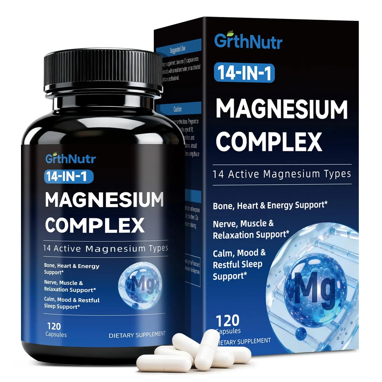 14-in-1 Magnesium Complex Supplement, 1200mg Elemental Magnesium Glycinate, Citrate, Malate, Taurate - Magnesium Complex for Women Nerves, Bone & Heart Health | Non-GMO GrthNutr Au supplements