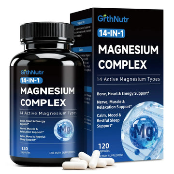 14-in-1 Magnesium Complex Supplement, 1200mg Elemental Magnesium Glycinate, Citrate, Malate, Taurate - Magnesium Complex for Women Nerves, Bone & Heart Health | Non-GMO GrthNutr Au supplements