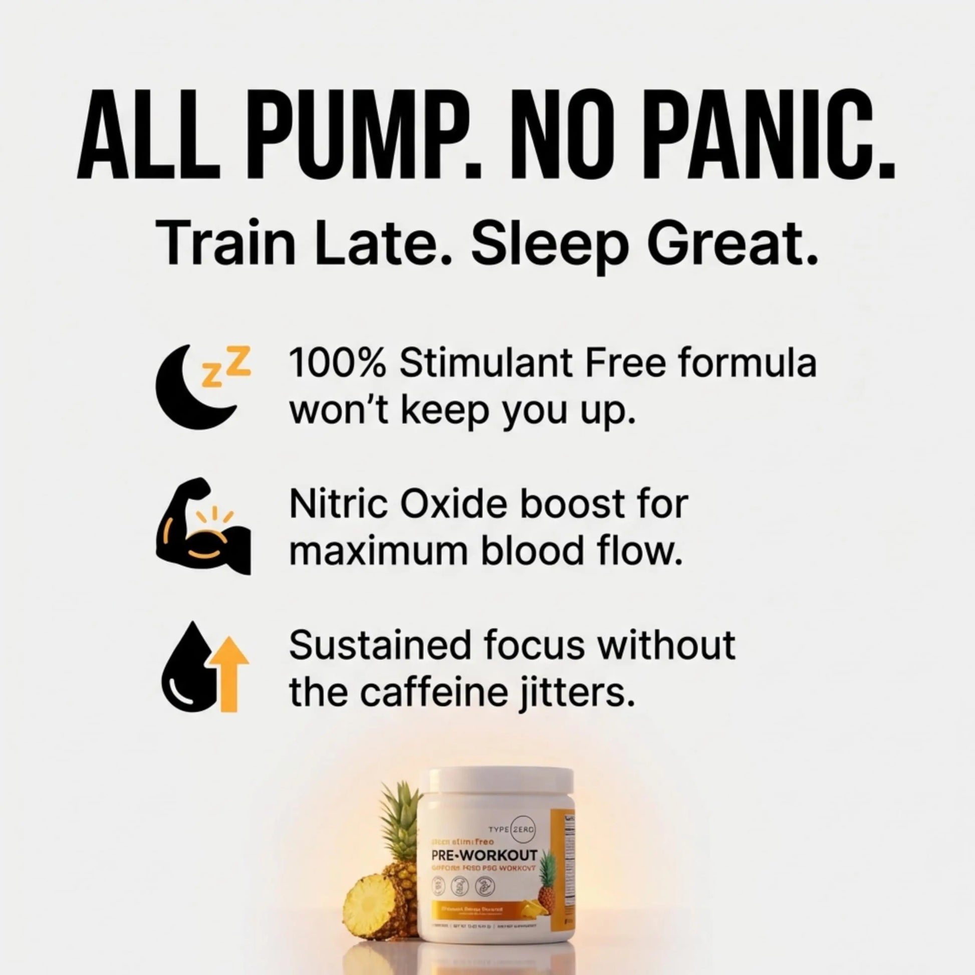 Type Zero Clean Stim Free Pre Workout Powder + Nitric Oxide Booster with L-Citrulline Malate, Arginine AKG, Beta Alanine - Caffeine & Stimulant Free - Pineapple Mango Flavor, 21 Servings Type Zero Au supplements