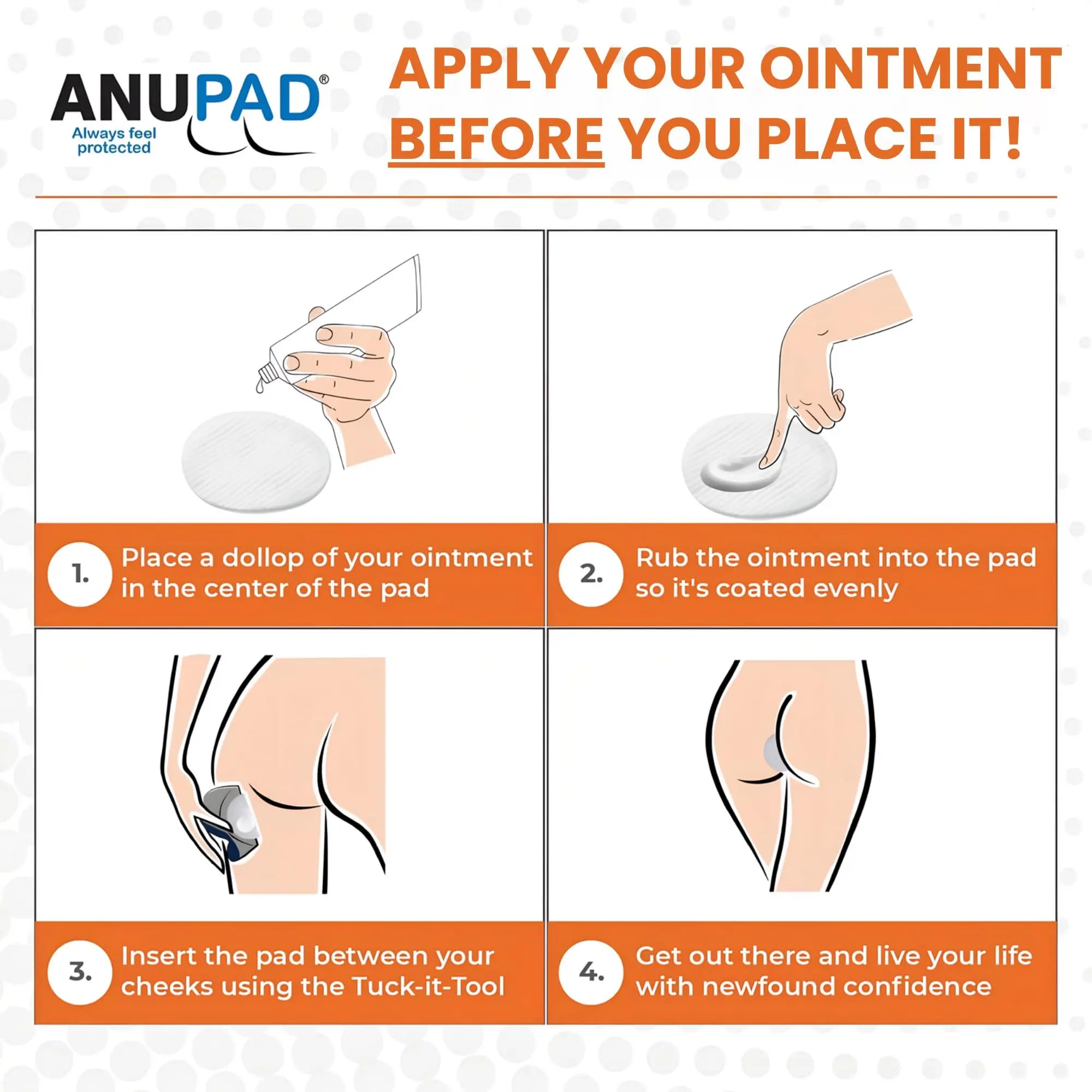 Butts Are Messy - Control The Mess. ANUPAD Premium Absorbent Pads. Confidently Handle Bowel Leakage, Bleeding Hemorrhoids, And The Mess Hemorrhoid Ointments Make. ANUPAD Au supplements
