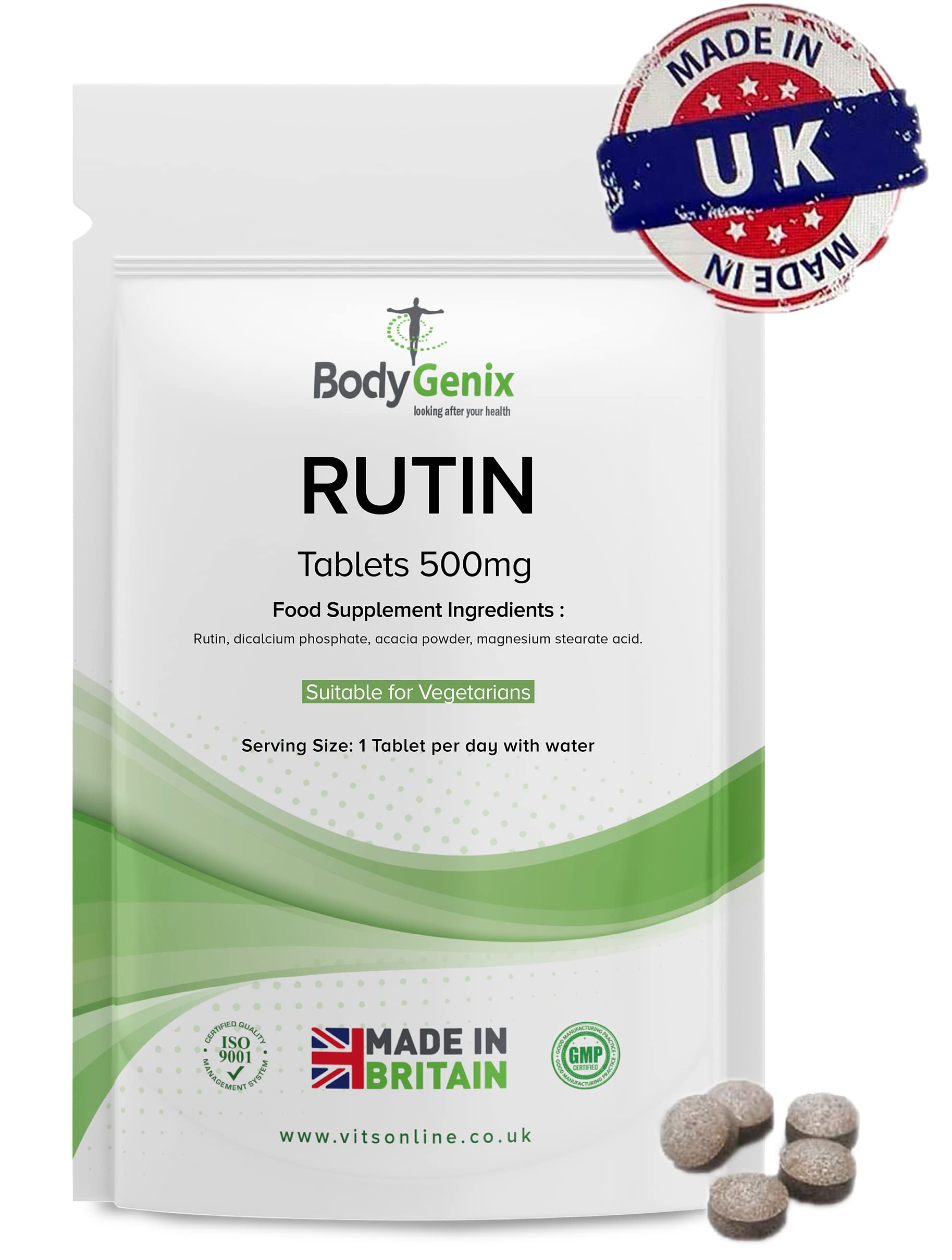 Bodygenix Rutin 500mg Tablets CAPILLARIES, VARICOSE Veins, Hemorrhoids Veg Friendly Bodygenix Au supplements