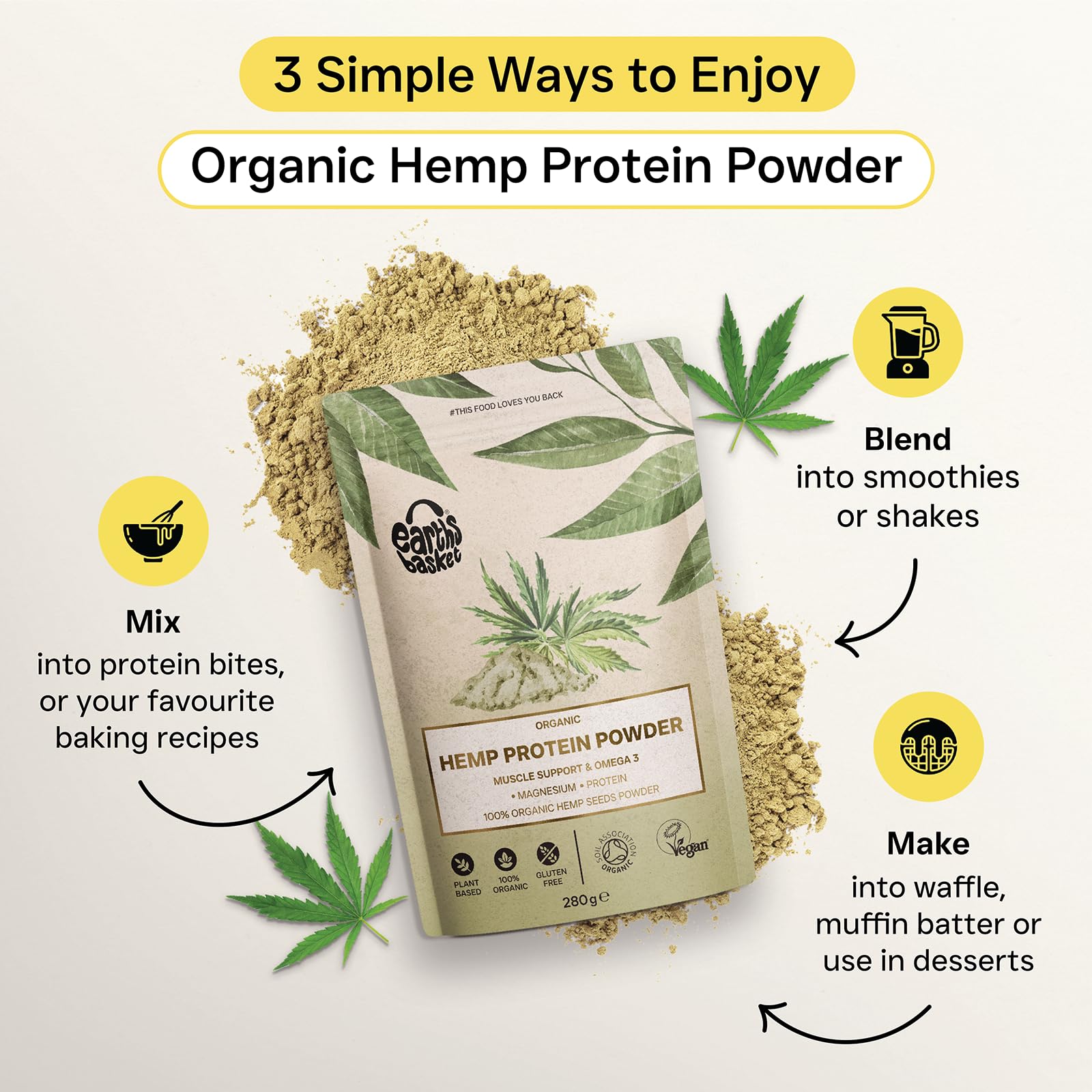 Earths Basket Organic Hemp Protein Powder,280g Natural, Unflavoured, Vegan, Gluten Free EARTHS BASKET Au supplements