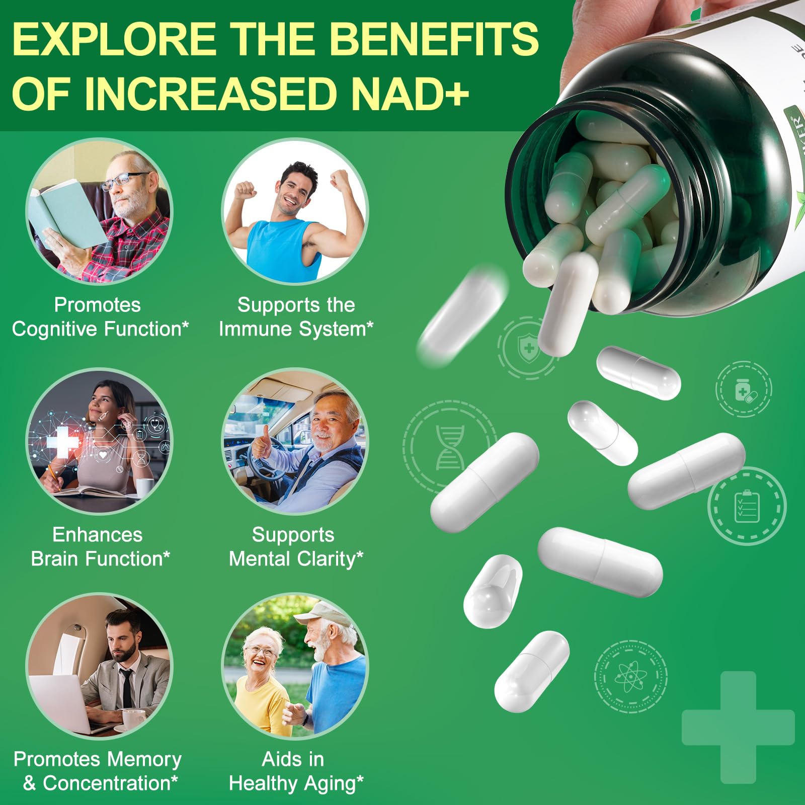 TKTALKER NAD Supplement 2000 Mg - 120 Capsules True NAD & Resveratrol, NMN Alternative Liposomal NAD+ for Women & Men, Support Cellular Health, Stamina & Healthy Aging - Ultra Strength Capsules TKTALKER Au supplements