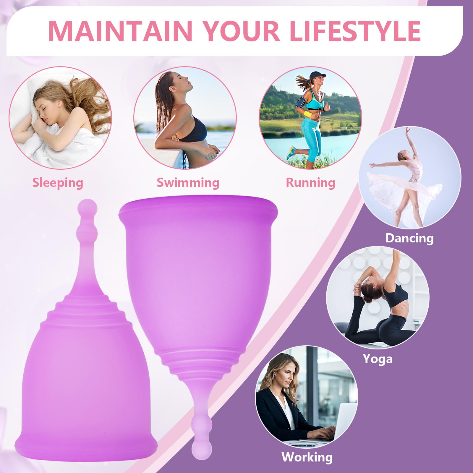 AURUZA Menstrual Cups, Set of 2 Reusable Period Cups Kit for Girls & Women, Silicone Soft Cups AURUZA Au supplements