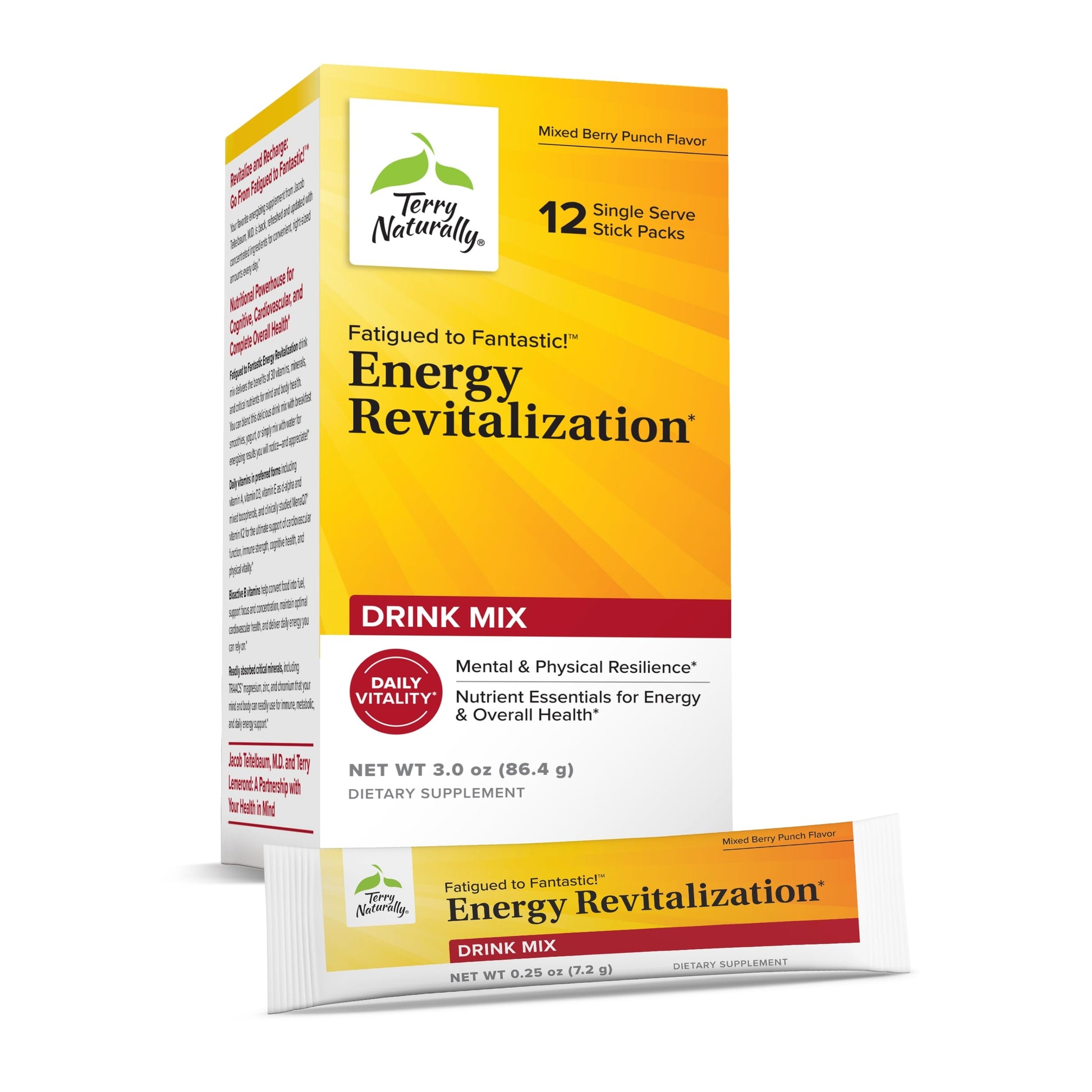 Terry Naturally Fatigued to Fantastic Energy Revitalization - Drink Mix for Energy with L-Tyrosine, Vitamins A, D3, E & B - Supports Heart Health - 12 Individual Packets (12 Servings) Terry Naturally Au supplements