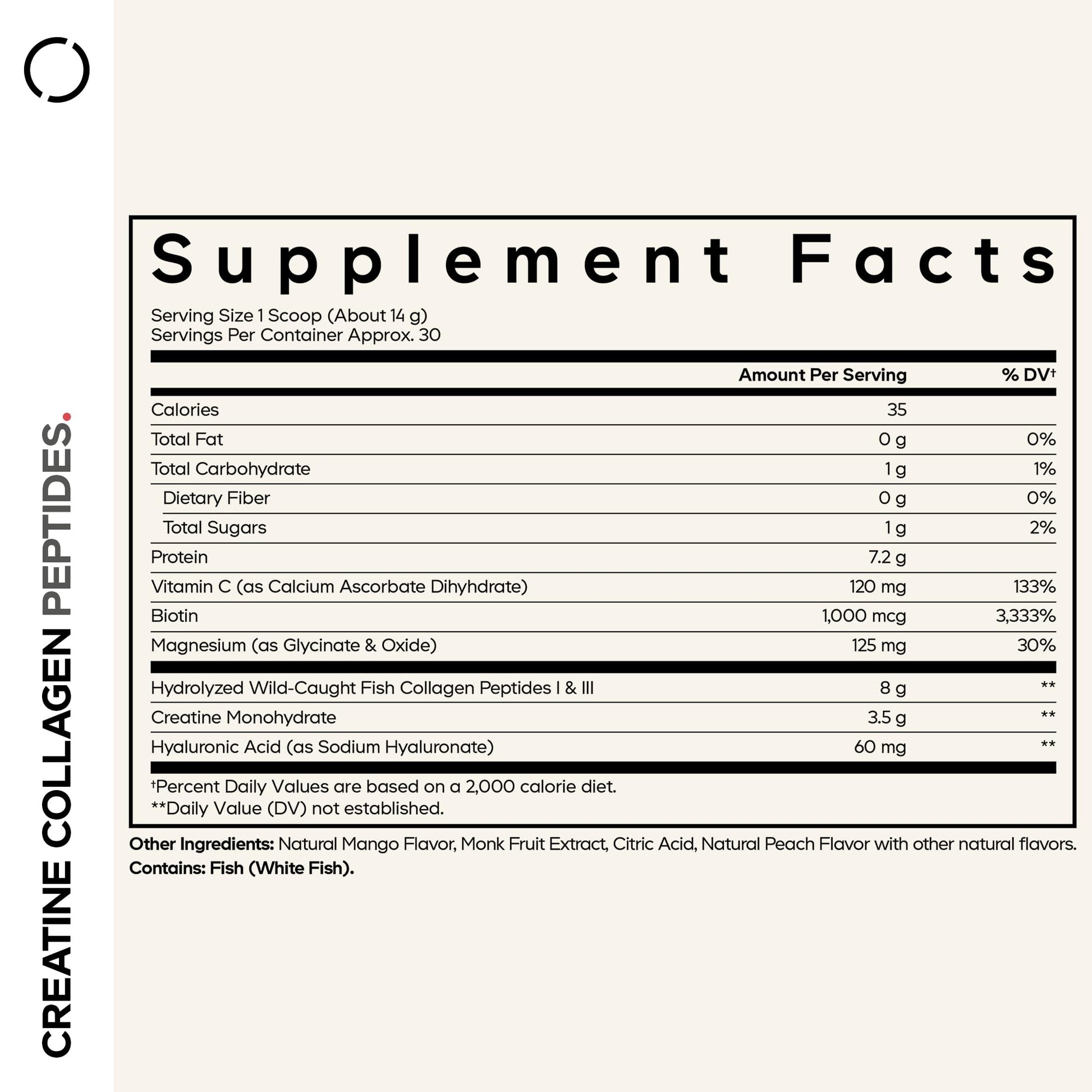 Codeage Creatine Collagen Peptides - Creatine Monohydrate Powder Supplement, Wild-Caught Marine Collagen, Biotin, Magnesium, Vitamin C, Hyaluronic Acid - Mango Flavored - Non-GMO - 15 Oz Codeage Au supplements