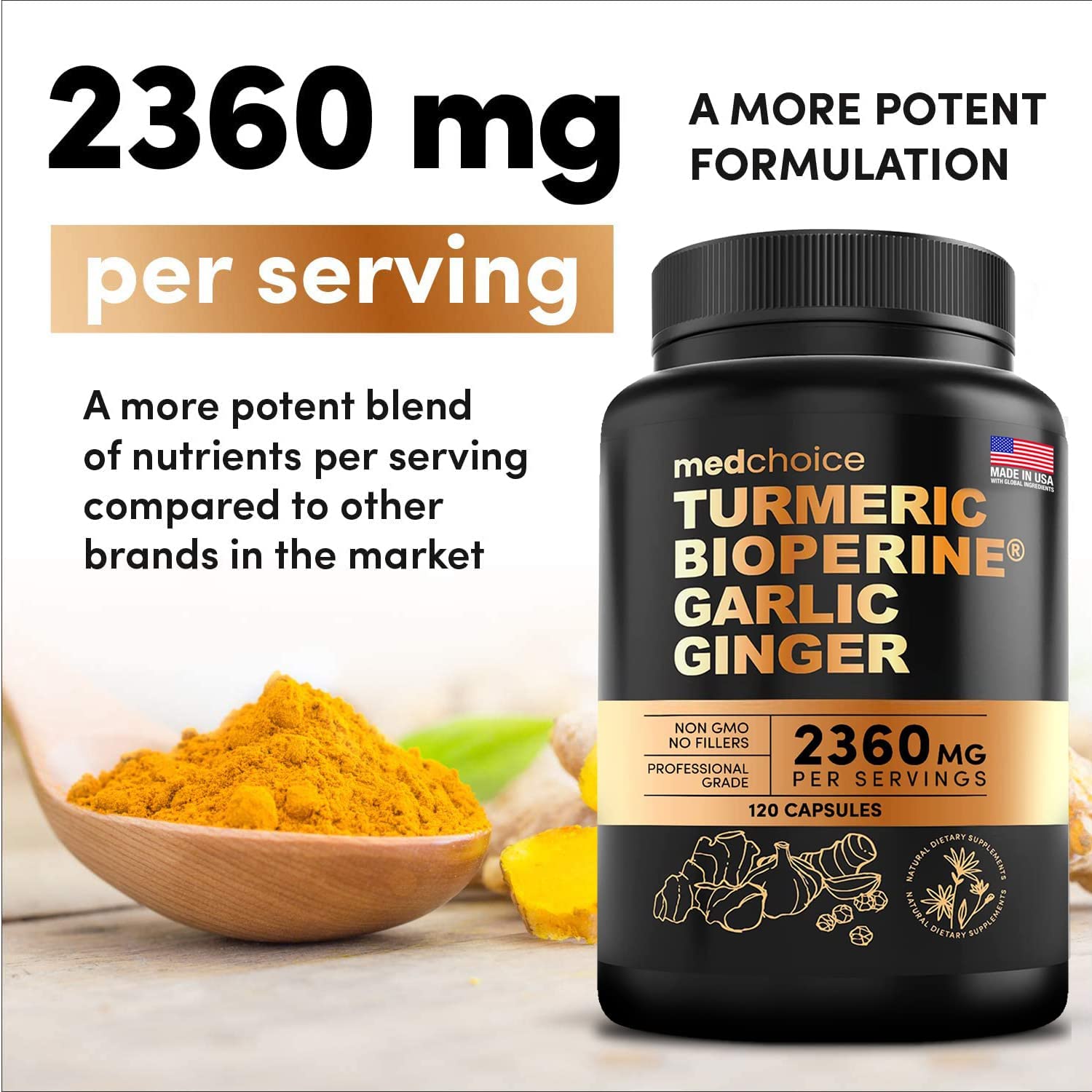 4-in-1 Supplement with Turmeric, Garlic, Ginger Root, and Black Pepper - 120 Capsules MEDCHOICE Au supplements