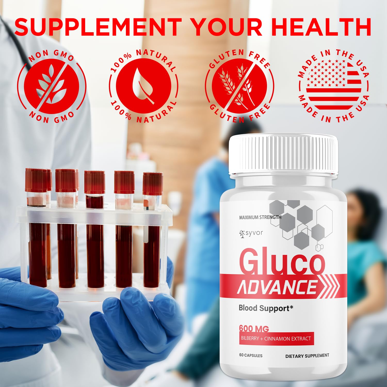 (2 Pack) Gluco Advance Capsules, Official GlucoAdvance Supplement Pills with All Natural Ingredients, Advanced Formula Supplement with Maximum Strength Support Vitamins for Women & Men (120 Capsules) Syvor Au supplements