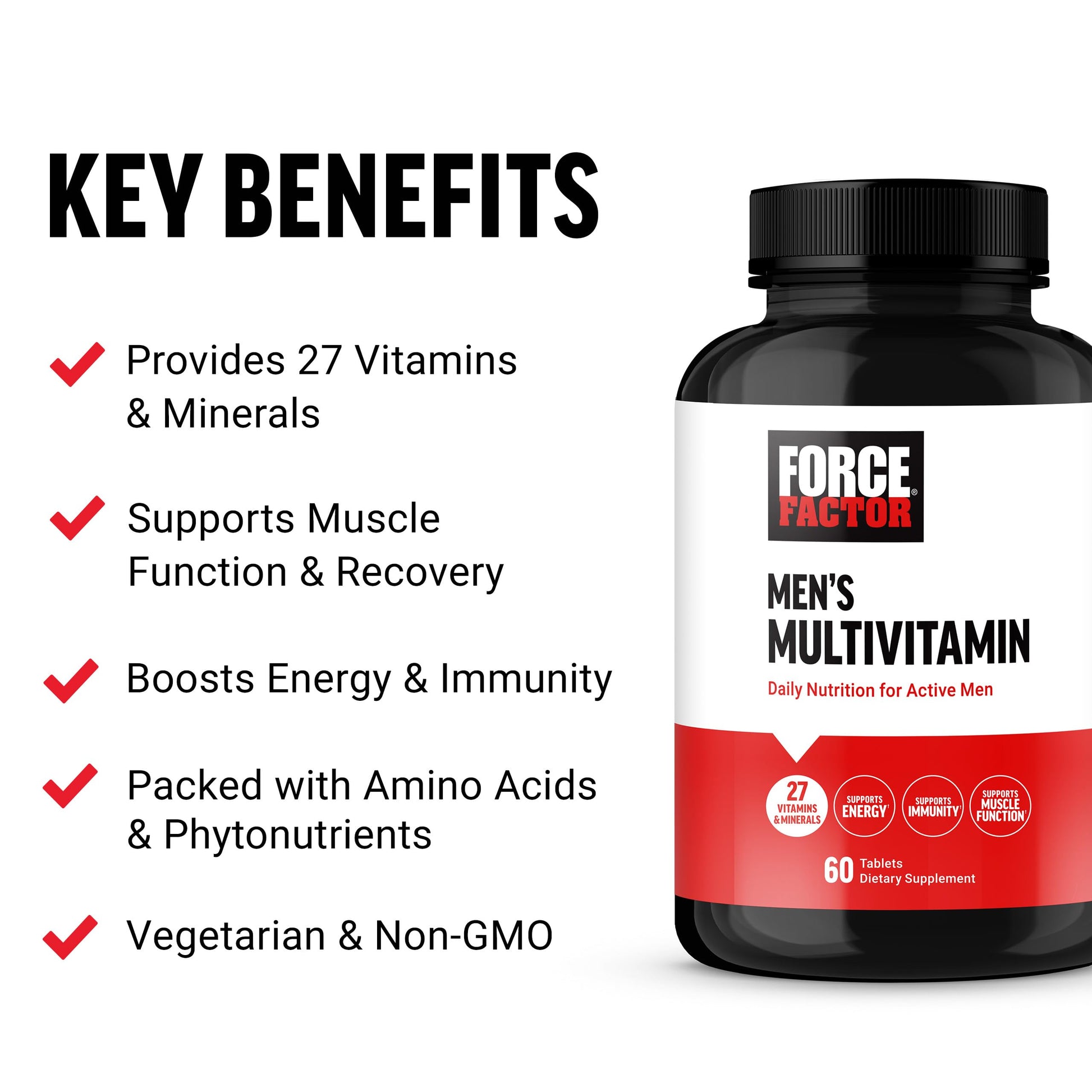 Force Factor Men’s Multivitamins, Multivitamin for Men Plus Amino Acids Supplement with 27 Vitamins and Minerals, and Phytonutrients to Support Energy, and Immunity, 60 Tablets Force Factor Au supplements