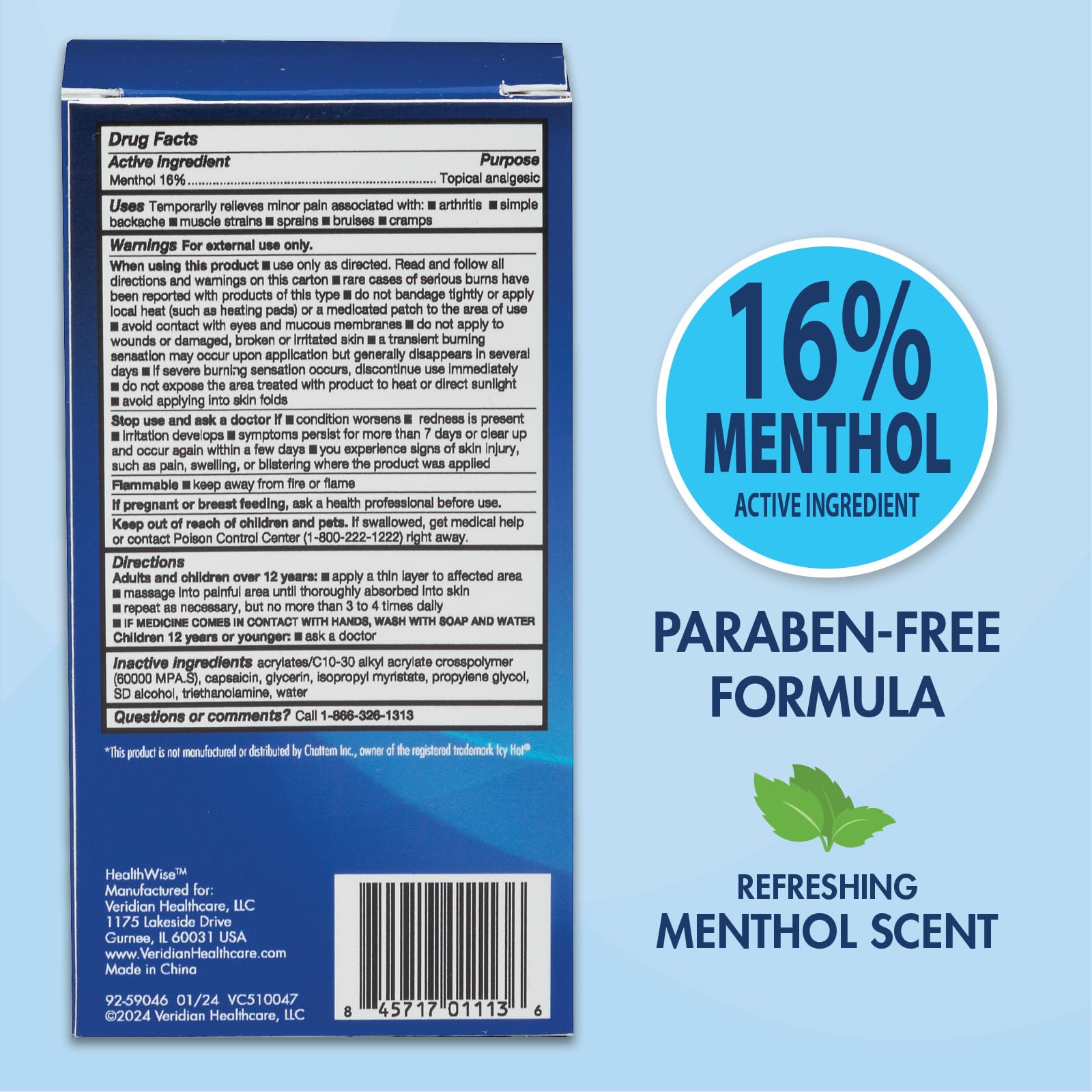 HealthWise 16% Menthol Roll-On | Cold Hot Sensation | Pain Relief Liquid | 2.5 oz. 73 mL | Non-Greasy Formula | Immediate Penetrating Action | Topical Analgesic HealthWise Au supplements