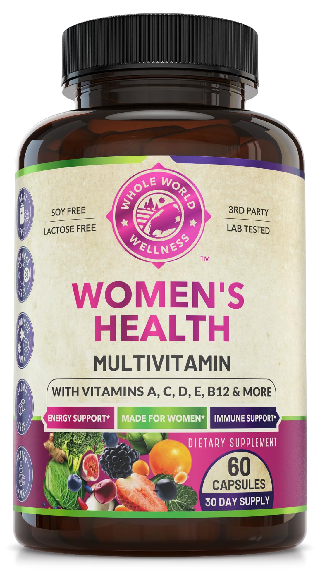 WHOLE WORLD WELLNESS Womens Daily Multivitamin Multimineral Supplement for Energy, Mood, Focus, Hair, Skin & Nails. Made for Women with 30+ Nutrients, Fruit & Energy Blend. Womens Vitamins, USA Made. WHOLE WORLD WELLNESS Au supplements