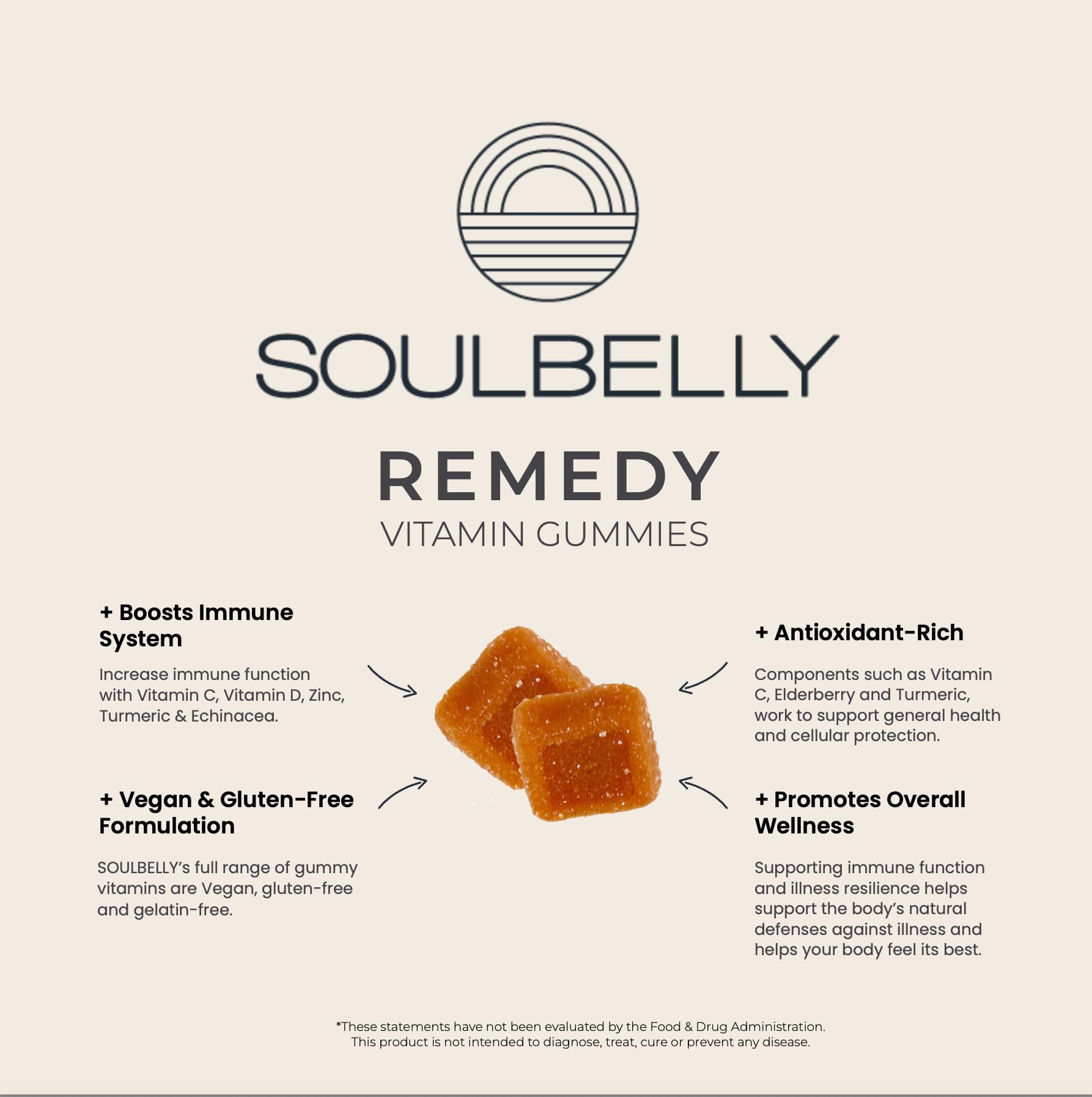 SOULBELLY Super Immunity | Remedy Vitamin Gummies for Immune Support | Vegan | Gluten-Free | Non-GMO | 60 Count SOULBELLY Au supplements