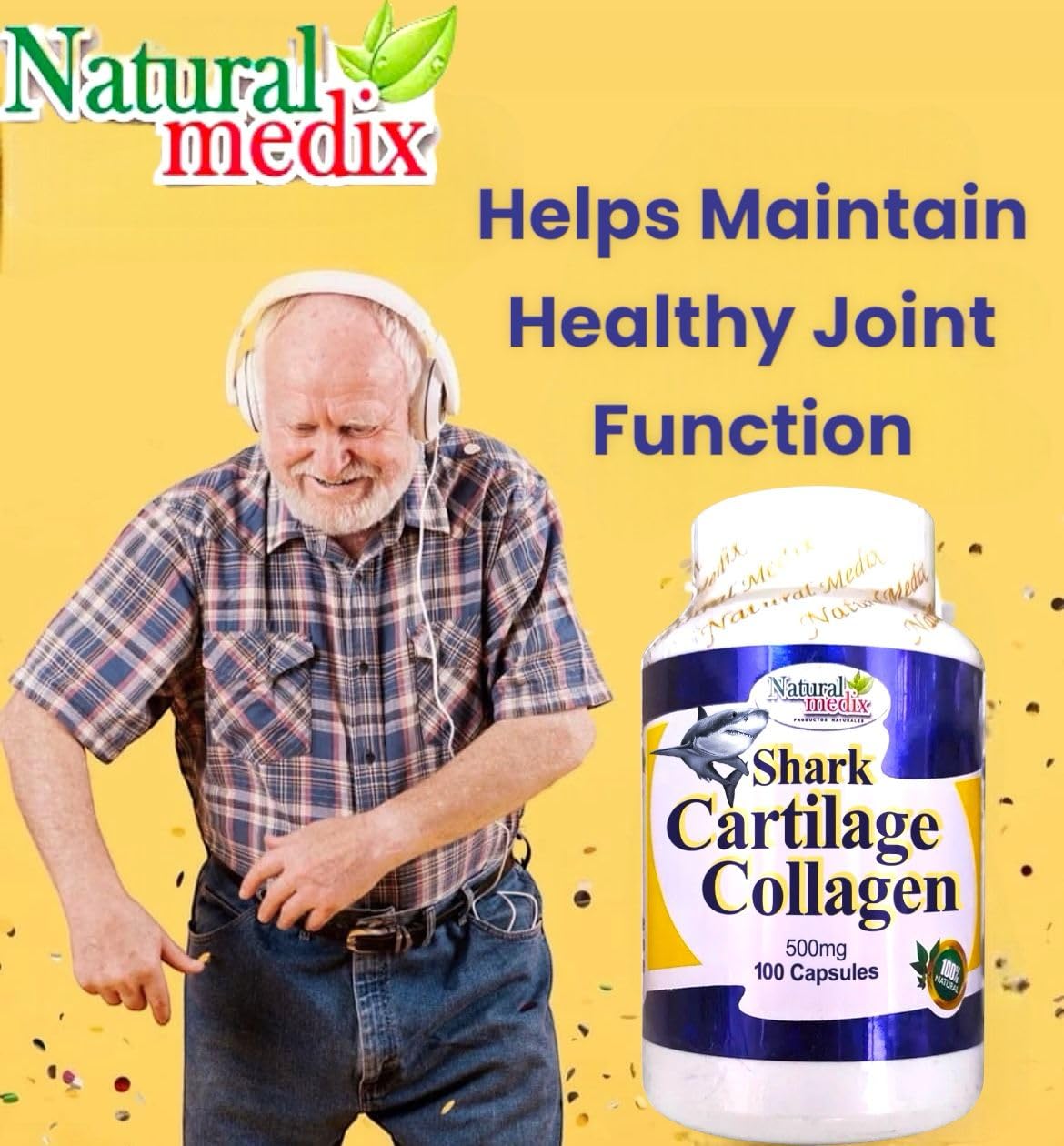 Natural medix Cartilage – Joint Support Supplement with Glucosamine, Collagen & Magnesium – 100 Caps - Cartílago de Tiburon Natural medix Au supplements