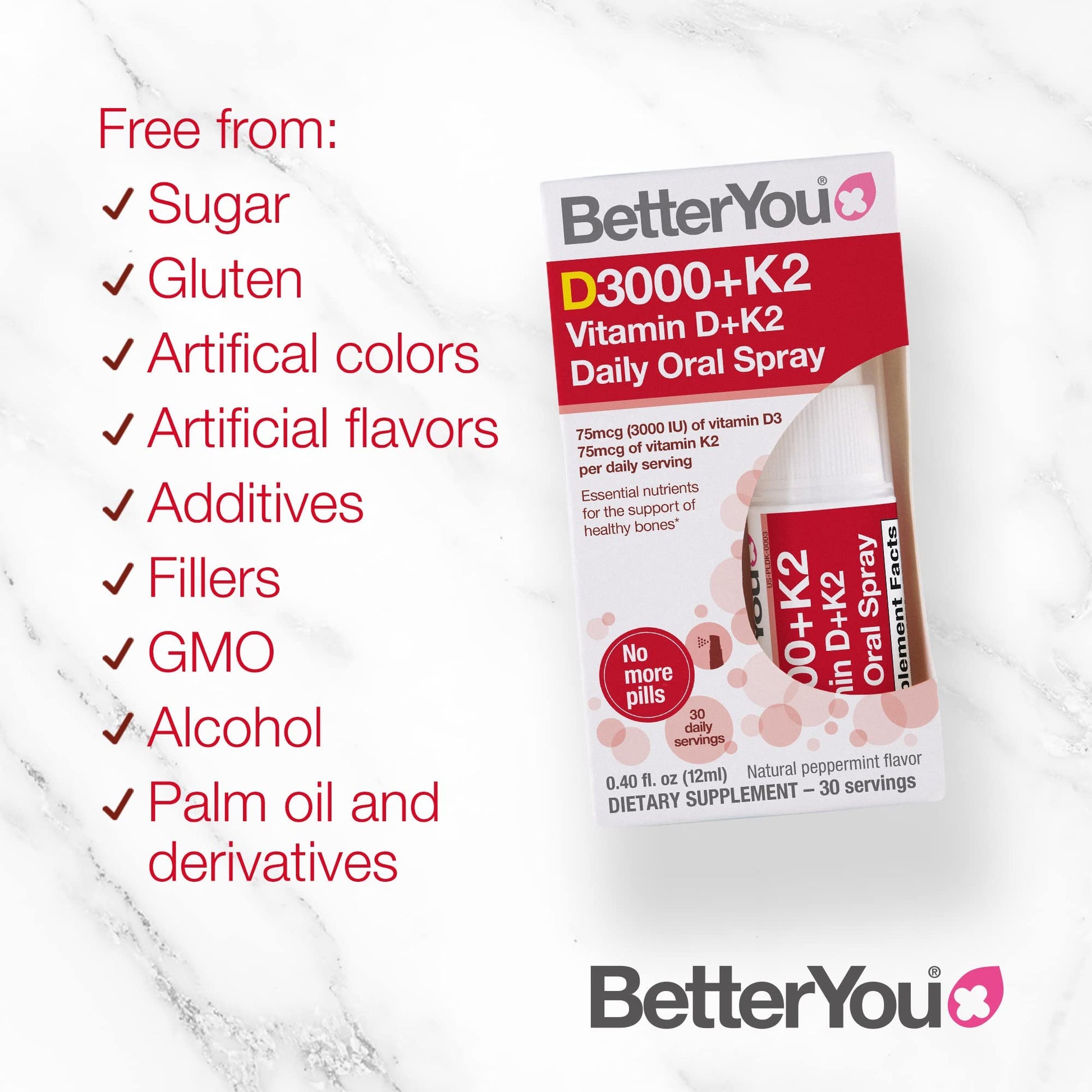 BetterYou D3000 + Vitamin D + K2 Spray 12ml BetterYou Au supplements