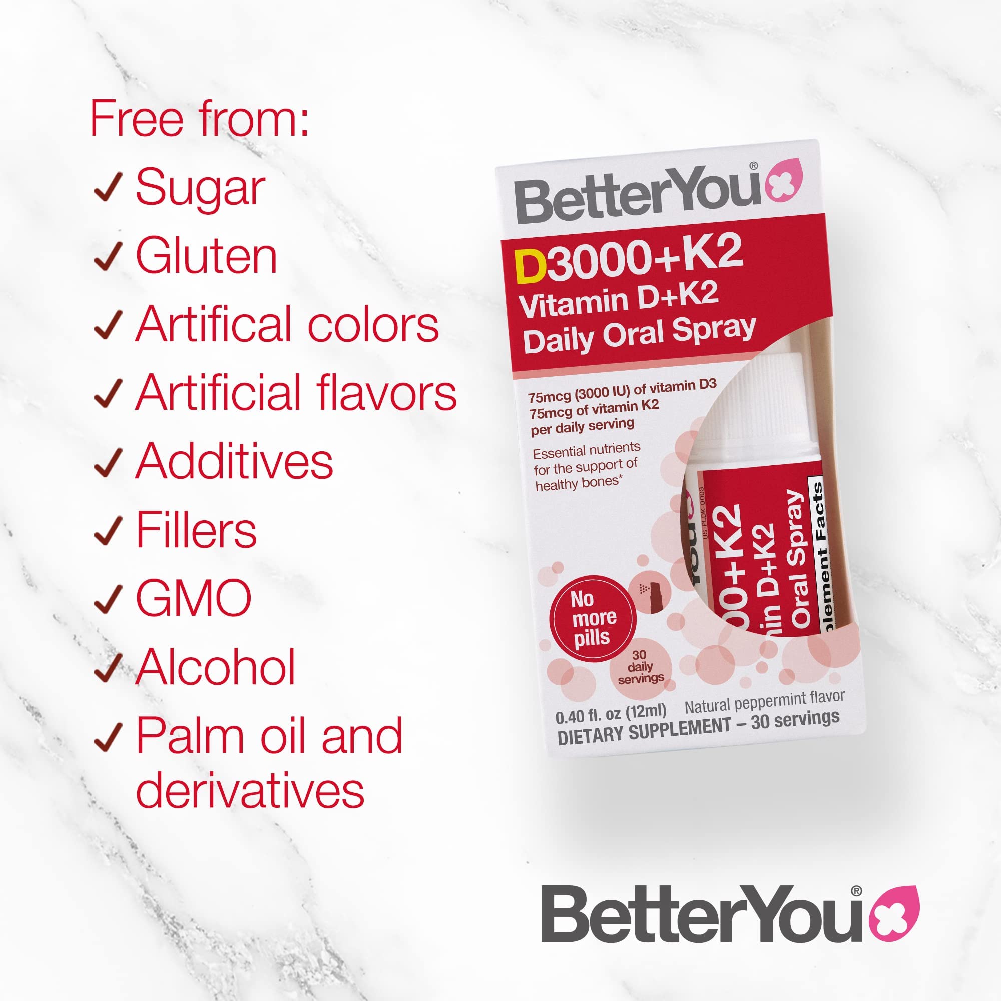 BetterYou D3000 + Vitamin D + K2 Spray 12ml BetterYou Au supplements
