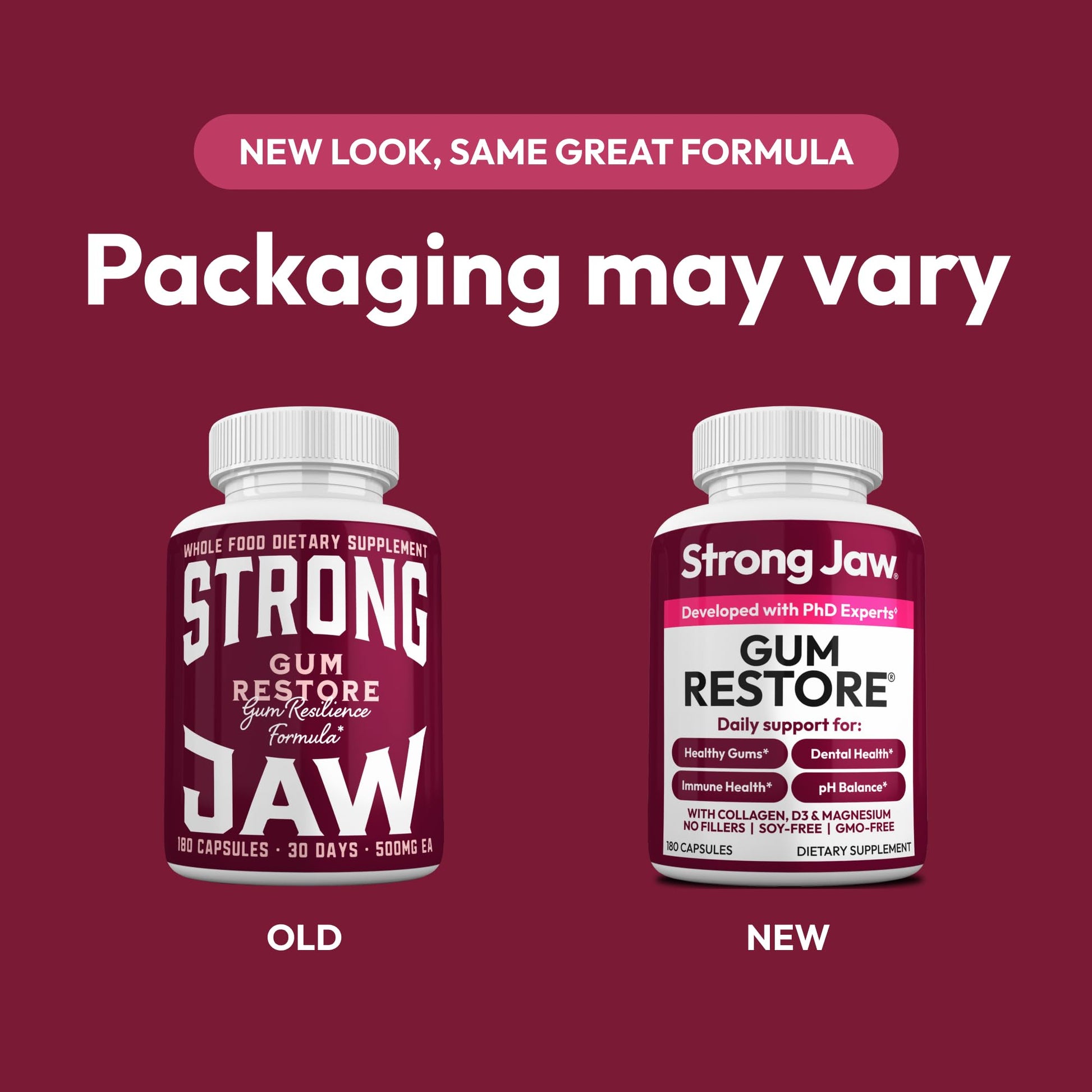 Strong Jaw Gum Restore - Gum Repair for Receding Gums | Teeth Magnesium Supplements, Oral Care, Remineralizing Dental Health Vitamins for Adults | 1 Month Supply, 180 Capsules, Made in USA Strong Jaw Au supplements