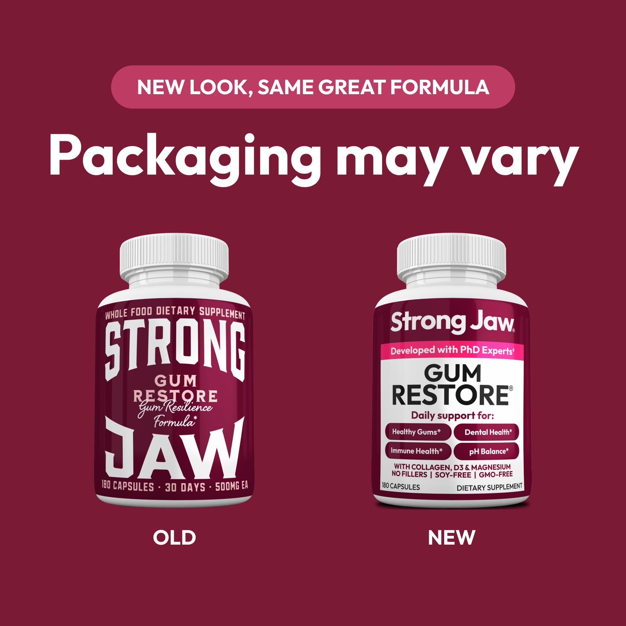 Strong Jaw Gum Restore - Gum Repair for Receding Gums | Teeth Magnesium Supplements, Oral Care, Remineralizing Dental Health Vitamins for Adults | 1 Month Supply, 180 Capsules, Made in USA Strong Jaw Au supplements