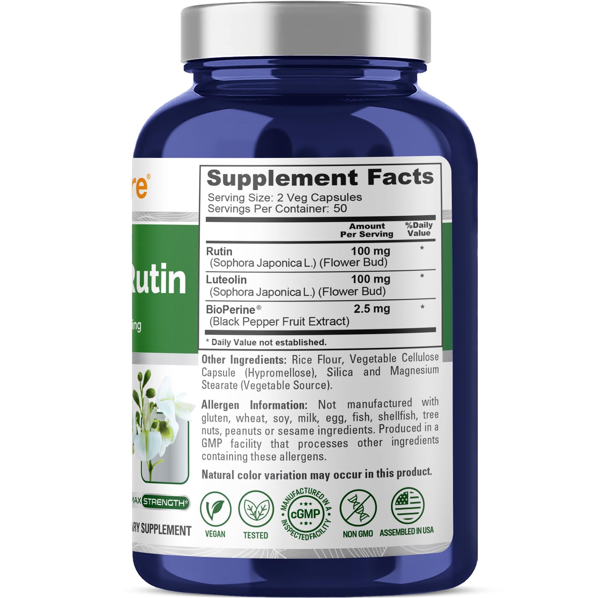 NusaPure Luteolin Complex with Rutin 200 mg | 100 Capsules | Vegetarian, Non-GMO & Vegan Flavonoid Formula NusaPure Au supplements