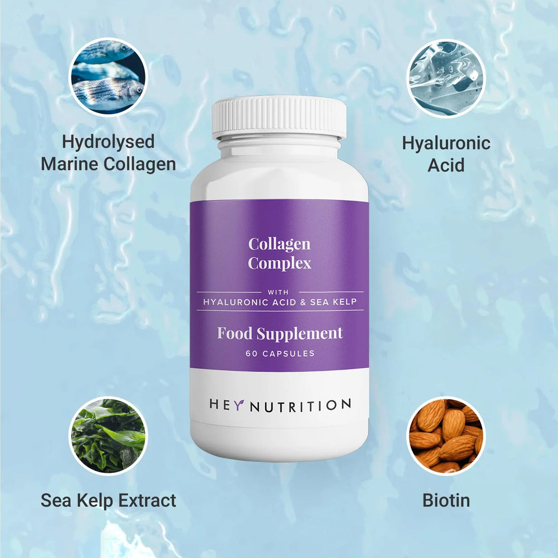 Hey Nutrition Collagen Complex Hyaluronic Acid & Sea Kelp Vitamin E, C, Biotin Hey Nutrition uk supplements