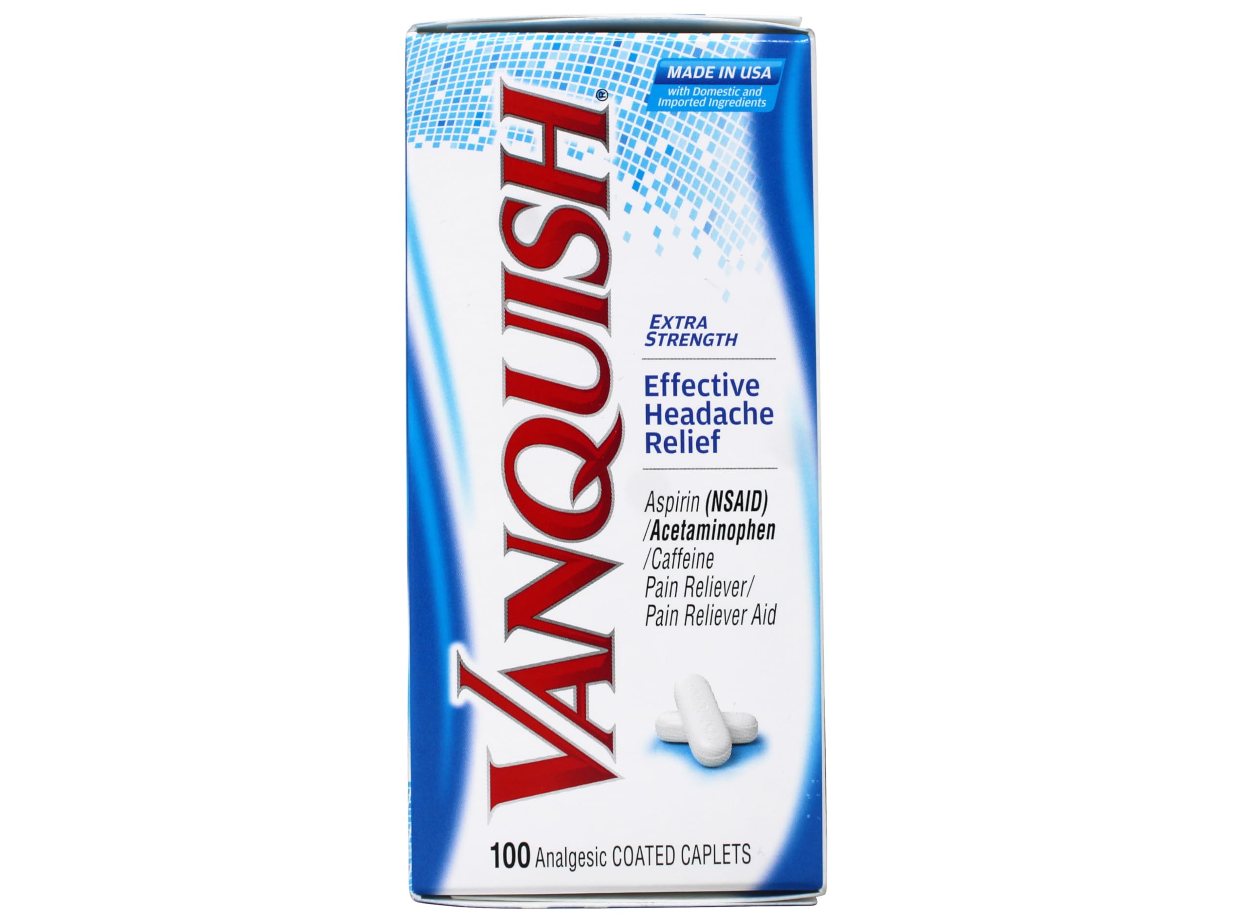 Vanquish Extra Strength Pain Reliever Headache Relief Aspirin Acetaminophen Caffeine 100 Coated Caplets (Pack of 2) Vanquish Au supplements