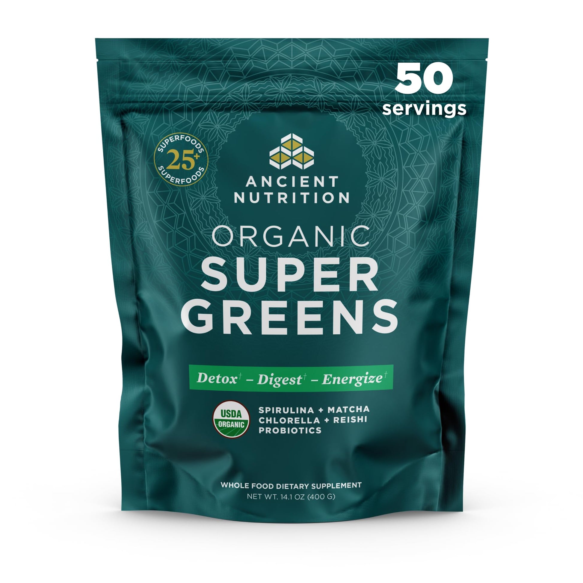 Ancient Nutrition Super Greens Powder, Organic Superfood Powder with Probiotics Made with Spirulina, Chlorella, Matcha, and Digestive Enzymes, 50 Servings, 14.1 oz Ancient Nutrition Au supplements