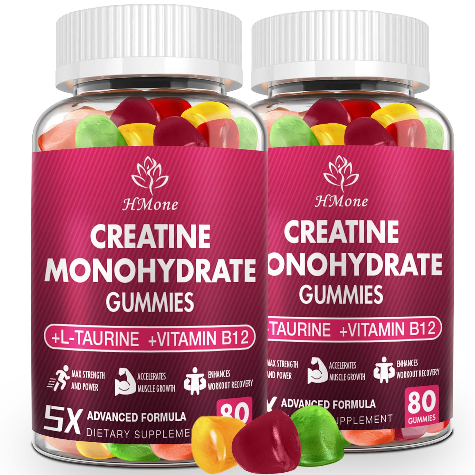 HMone Creatine Monohydrate Gummies - 5g for Men & Women, 160 Count and Creatine Chewable Supplements for Muscle Gain, Muscle Strength, Energy Boost, and Muscle Builder, Sugar Free, Vegan HMone Au supplements
