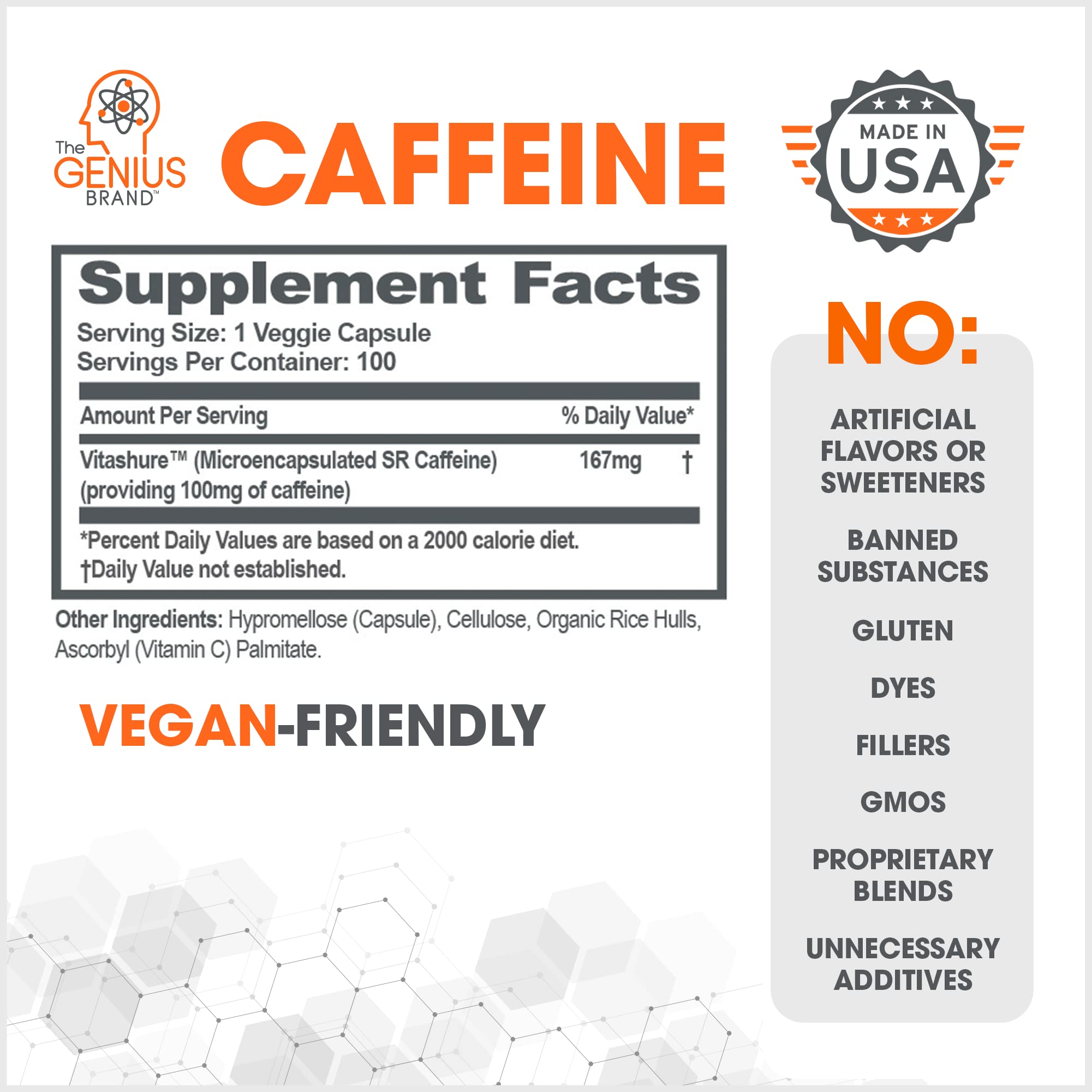 Genius Caffeine Pills 100mg, Extended-Release Microencapsulated Caffeine Pills The Genius Brand Au supplements