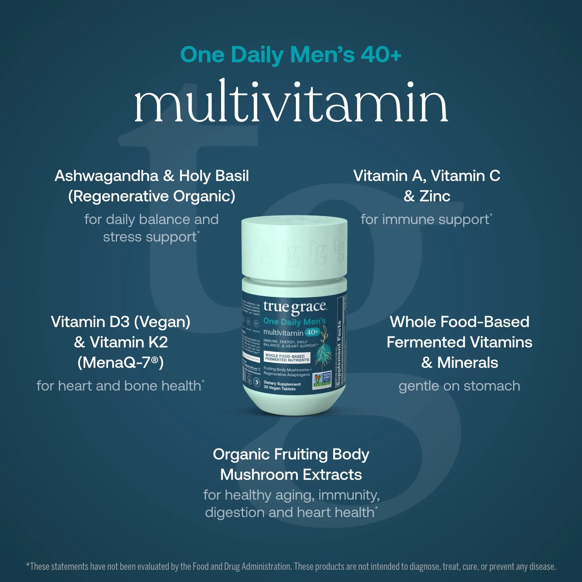 True Grace Men's 40+ One Daily Multivitamin Fermented Minerals, Organic Adaptogens & Mushrooms Whole Body Balance Immune True Grace Au supplements
