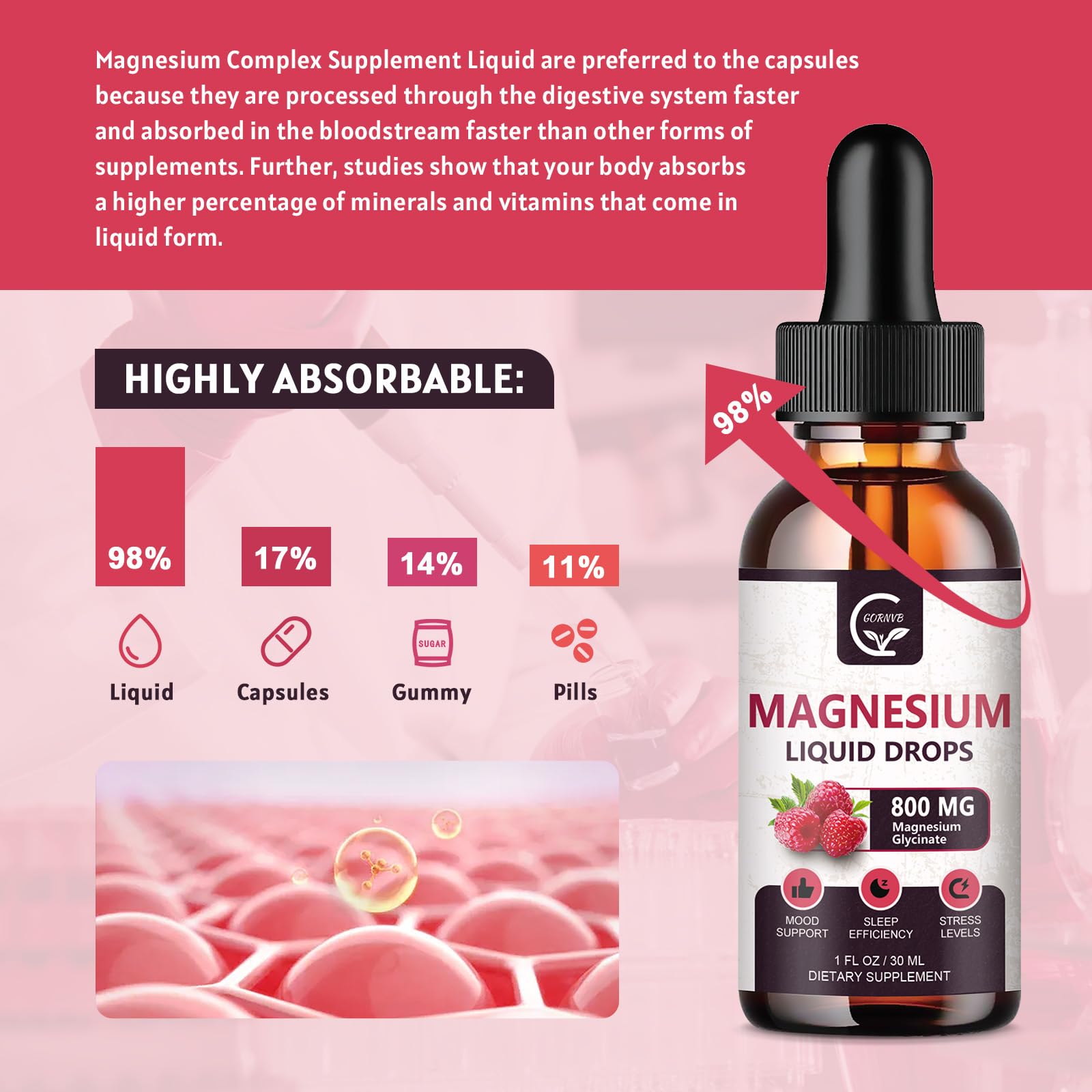 (2 Pack) Magnesium Glycinate Liquid Drops | 1000mg Liquid Magnesium Complex with D3, L-Thea & GABA for Energy, Sleep, Nerve and Heart Health, High Absorption, Raspberry Flavor GORNVB Au supplements
