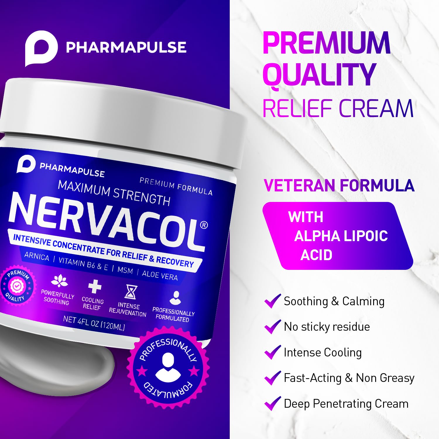 Pharmapulse Neuropathy Nerve Therapy & Relief Cream - Maximum Strength Relief Cream for Foot, Hands, Legs, Toes Includes Alpha Lipoic Acid, Arnica, Vitamin B6, Aloe Vera, MSM - Effective Soothing 4oz Pharmapulse Au supplements