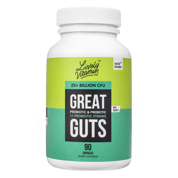 LIVELY VITAMIN CO. Great Guts Probiotic - 25 Billion CFU Probiotic - Balance Gut Microbiome, GI Tract, Inflammation, Indigestion, Reflux, Upset Stomach, & Diarrhea - 90 Caps LIVELY VITAMIN CO Au supplements