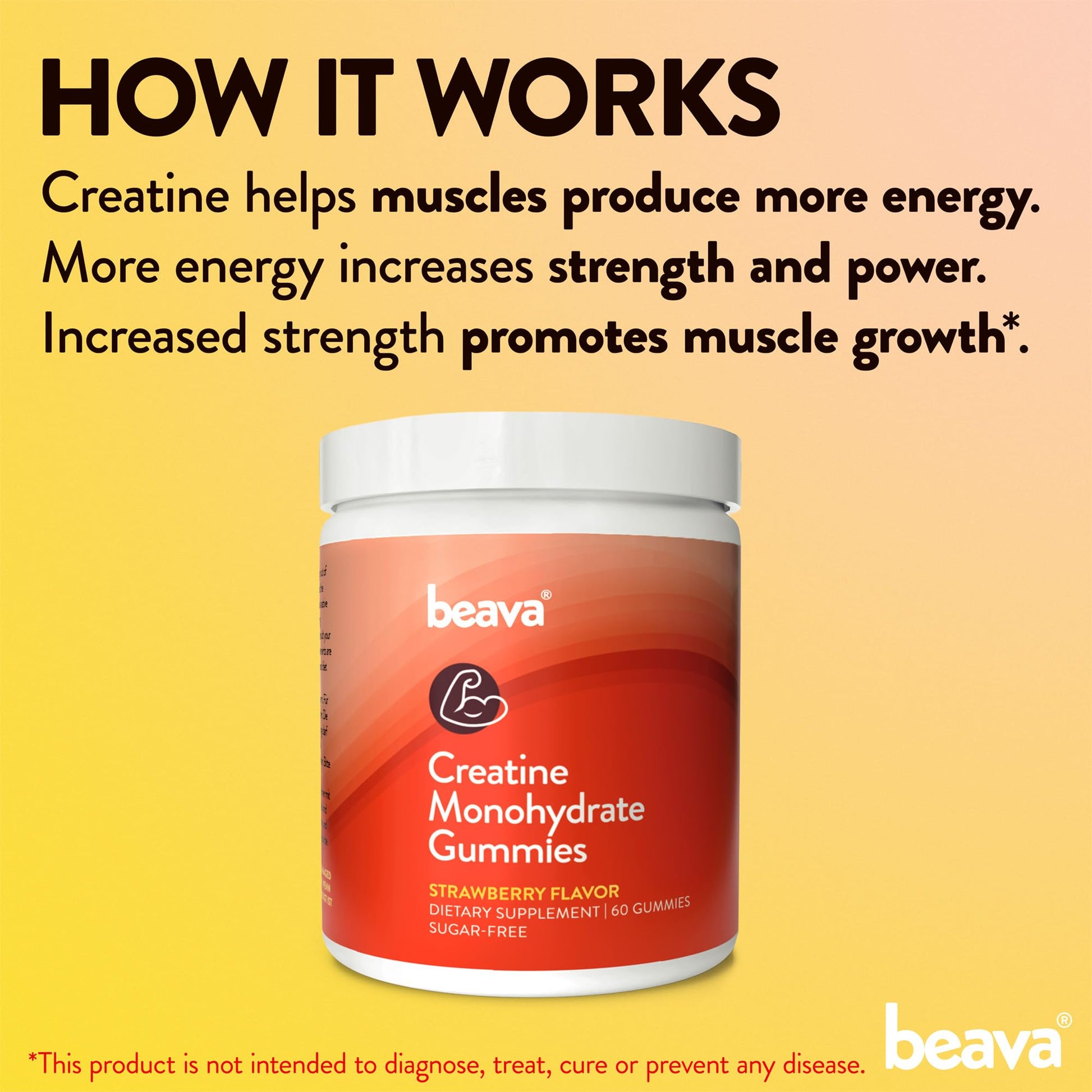 Creatine Monohydrate Gummies - 30 Servings - Vegan Creatine Chews for Muscle Growth, Muscle Recovery, Workout Recovery, Anaerobic Endurance - No Loading Phase - No Bloating - Strawberry - No Sugar beava Au supplements