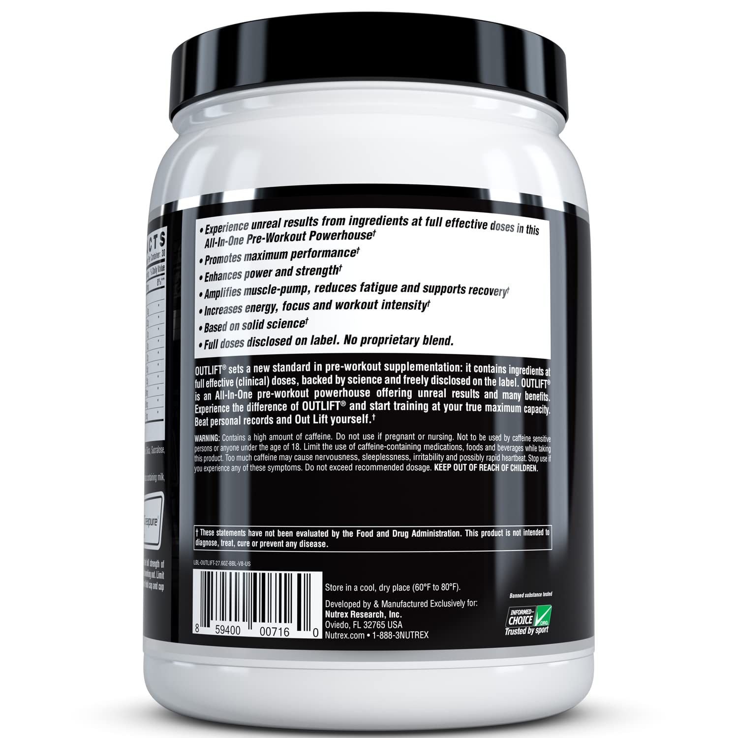 Nutrex Outlift Clinically Dosed Pre Workout Powder with Creatine, 8G Citrulline, BCAA Nutrex Research Au supplements