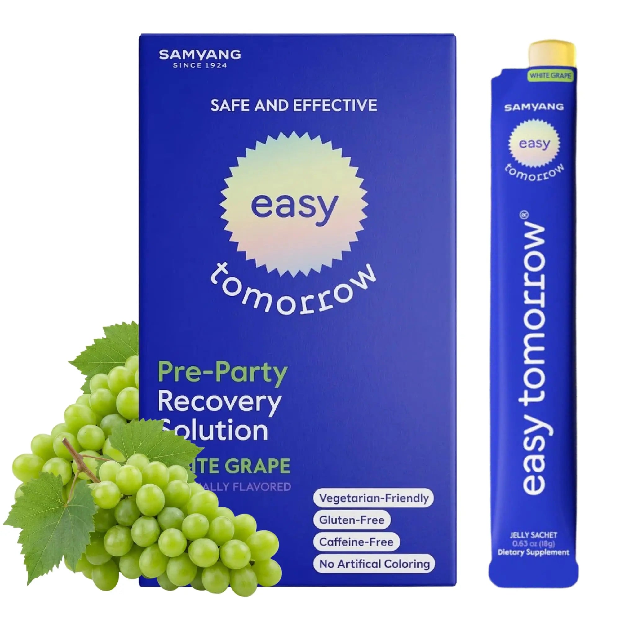 EASY TOMORROW - Natural Energy & Morning Vitality Jelly Stick - Daily Korean Skin Health Supplement & After Drinking Support with DHM & Glutathione - K-Beauty Inspired (White Grape Flavor, 20 Sticks) EASY TOMORROW Au supplements