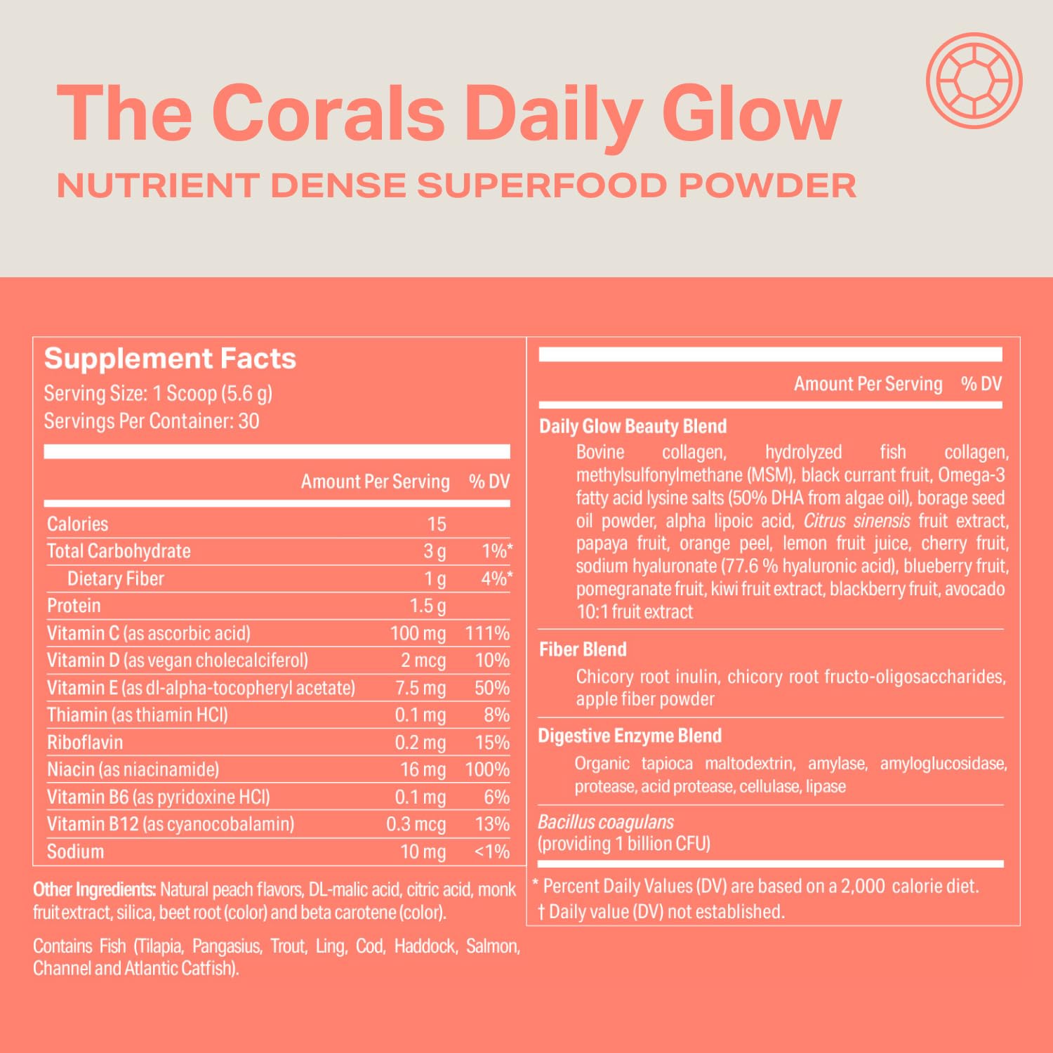 Proper, The Corals Daily Glow Beauty Blend - Nutrient Dense Superfood Powder with Collagen Peptides, Hyaluronic Acid Powder, Vitamin C, and MSM. Hair, Skin, Nail Vitamin Supplement for Women & Men Proper Au supplements