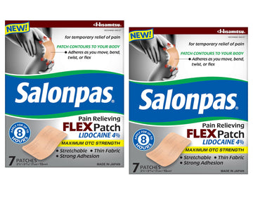 Salonpas Temporary Pain Relieving Flex Patch with Lidocaine 4%, Maximum OTC Strength, Stretchable Thin Fabric, Strong Adhesion, Contours to Body, Apply for Up to 8 Hours 7 ct (Pack of 2) Salonpas Au supplements