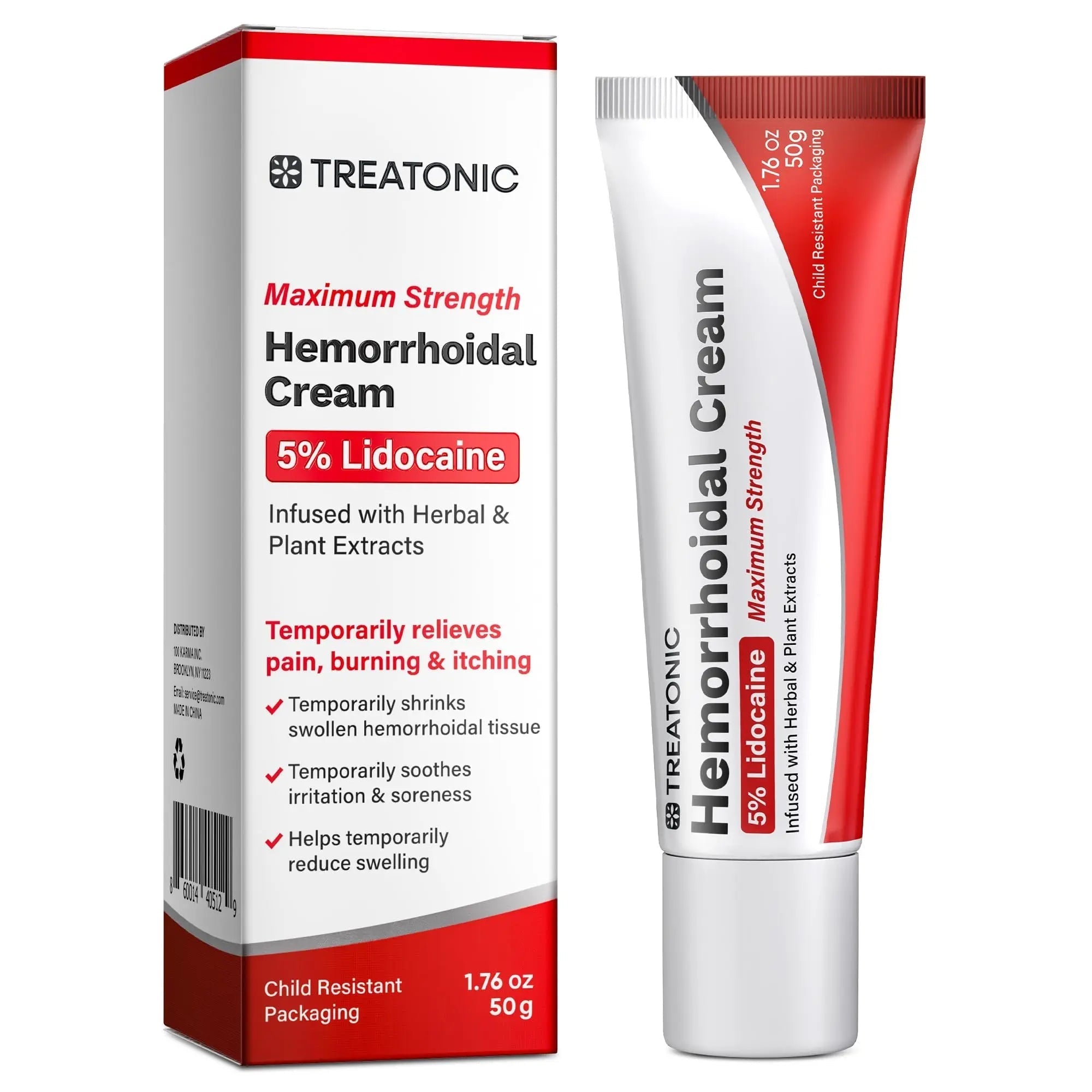 Treatonic Hemorrhoid Treatment Cream: 5% Lidocaine Hemorrhoid Cream for Numbing Relief of Pain, Burning, Itching, Discomfort, & Swelling - Fissure & Hemorrhoids - 1.76 oz Treatonic Au supplements