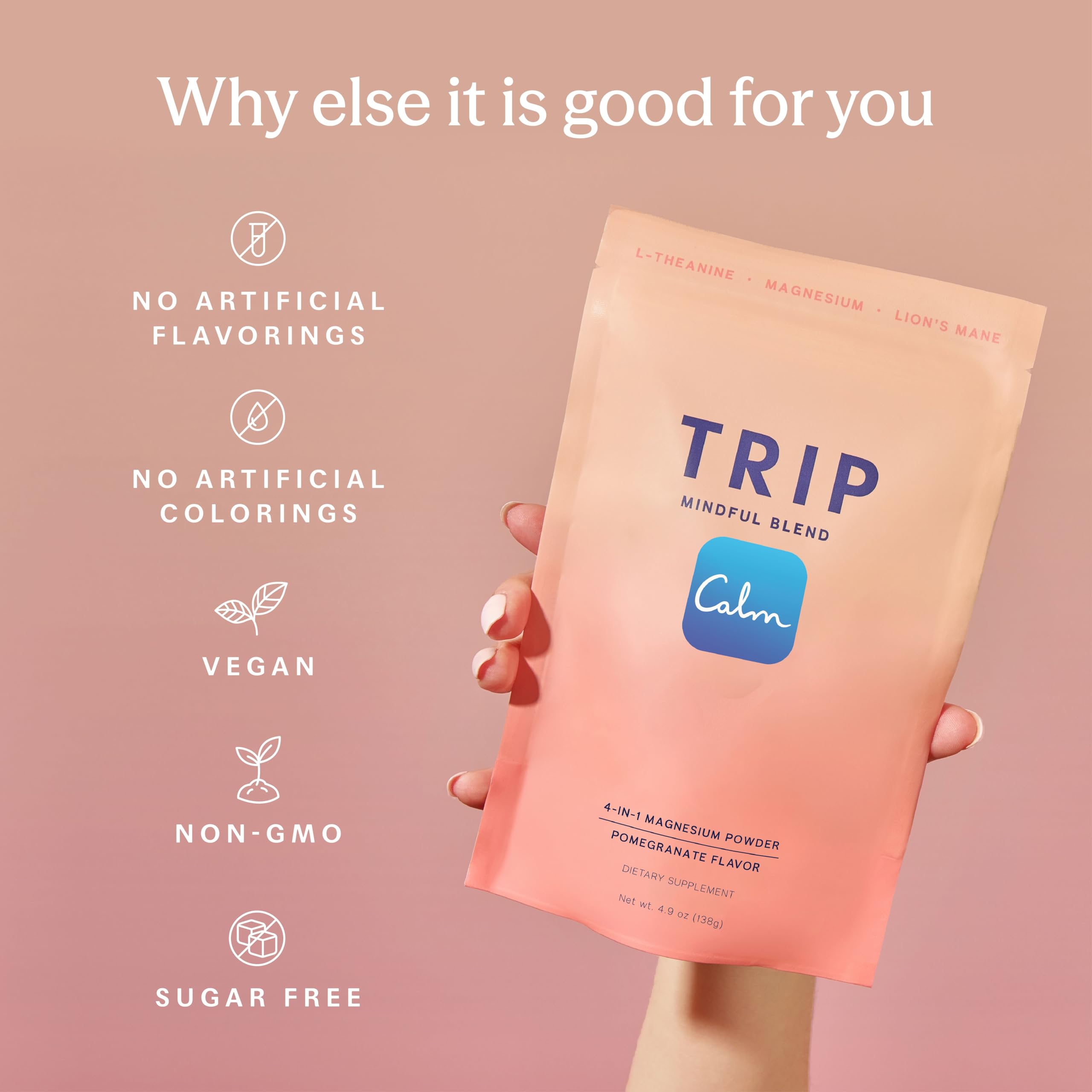 TRIP Magnesium Glycinate Powder with L-Theanine & Lion’s Mane, Sugar Free Magnesium Supplement for Adults, 250mg Magnesium per Drink Mix Serving, Pomegranate Orange Blossom, 1 Bag - 30 Servings TRIP Au supplements