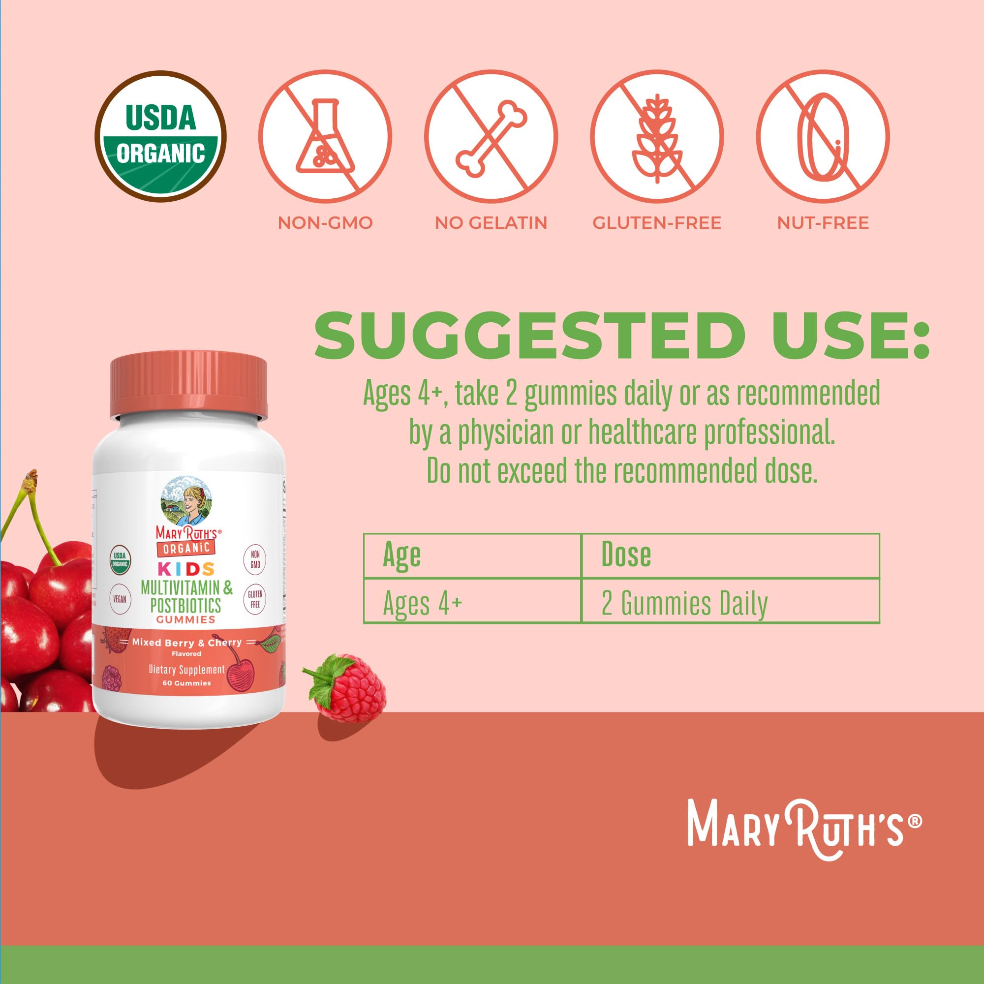 Kids Vitamins by MaryRuth's | USDA Organic | Multivitamin Gummies + Postbiotics for Ages 4+ | Multivitamin for Kids with Lactobacillus Rhamnosus | Children’s Vitamins | Vegan | Non-GMO | 60 Count MARYRUTH'S Au supplements