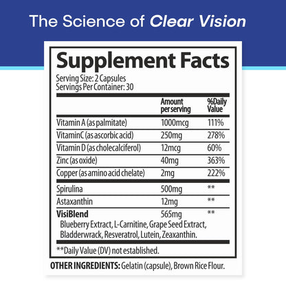 VisiUltra Eye Health Supplement – 14 Essential nutrients for Clear Vision, Blue Light Protection, and Long-Term Eye Health. Supports Clarity and Eye Wellness. 60 Capsules. (1 Pack) VisiUltraAu supplements