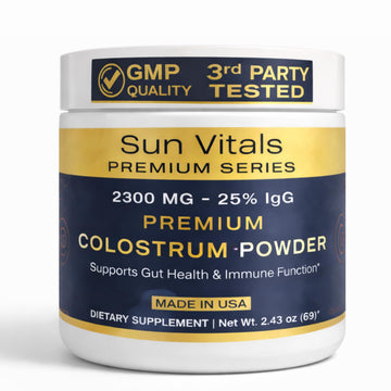 Sun Vitals Bovine Colostrum Powder 2300mg – 575mg IgG Per Serving | 25% IgG Standardized | Gut Health & Immune Support | No Fillers, No Capsules | GMP-Certified, 3rd Party Tested | 30 Servings Sun Vitals Au supplements