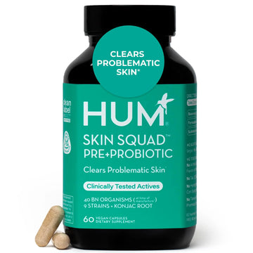 HUM Skin Squad Probiotics for Women and Men, Skin Care Supplement for Clear Complexion & Gut Health Support, Microbiome Prebiotic & Probiotic Supplement for Breakouts, Digestive Health, 60 Capsules HUM Au supplements