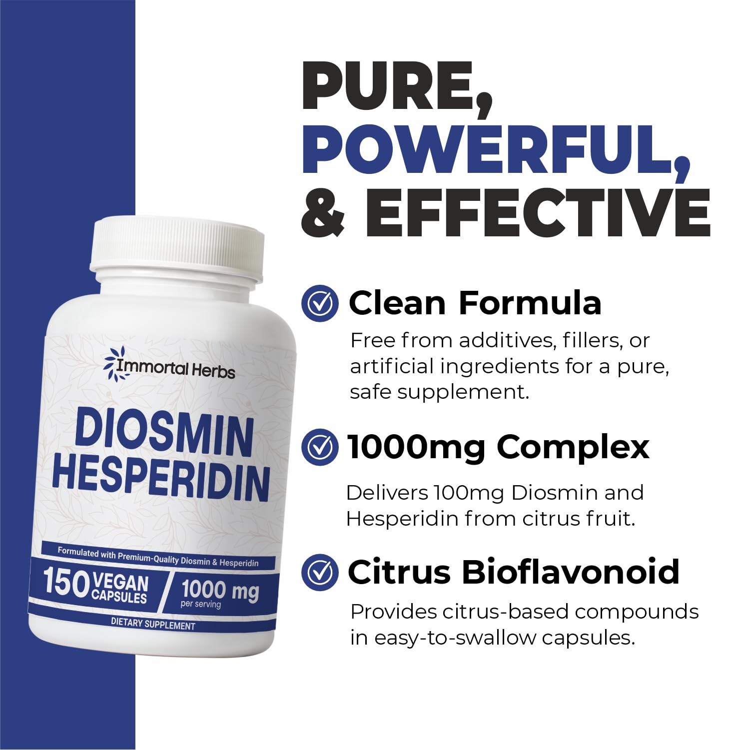 Immortal Herbs Diosmin Hesperidin 1000mg Complex, 150 Capsules, Citrus Bioflavonoids Rich Fruit Extract, 100% Vegetarian, Non-GMO & Gluten Free Diosmin Supplement with Max Strength Immortal Herbs Au supplements