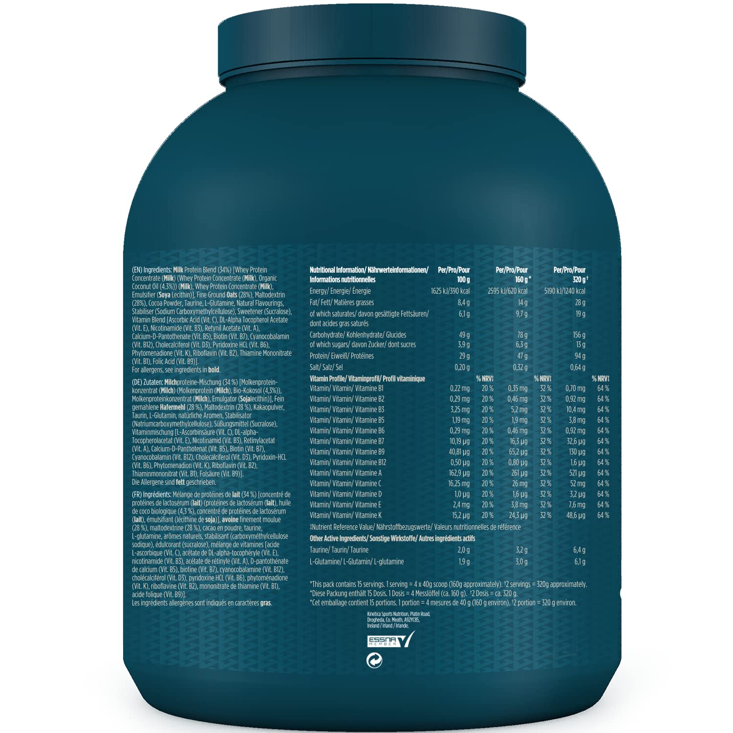 Kinetica OatGain Weight Gainer 600+ Calories & 47g Protein per Serving, 2.4 kg Kinetica Au supplements