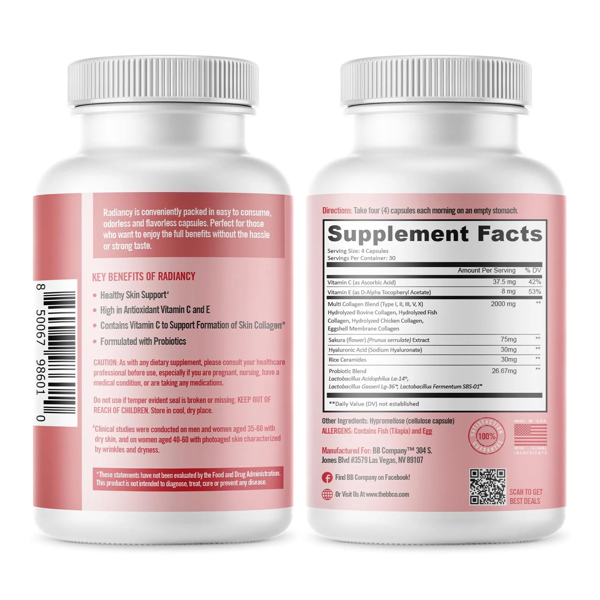 BB Company Radiancy | Vaginal Probiotics for Vaginal Dryness, pH Balance | Fights Itch, Odor | Anti-Aging | Hyaluronic Acid, Probiotics, Vitamin C, Multi Collagen | 120 Ct BB Company Au supplements