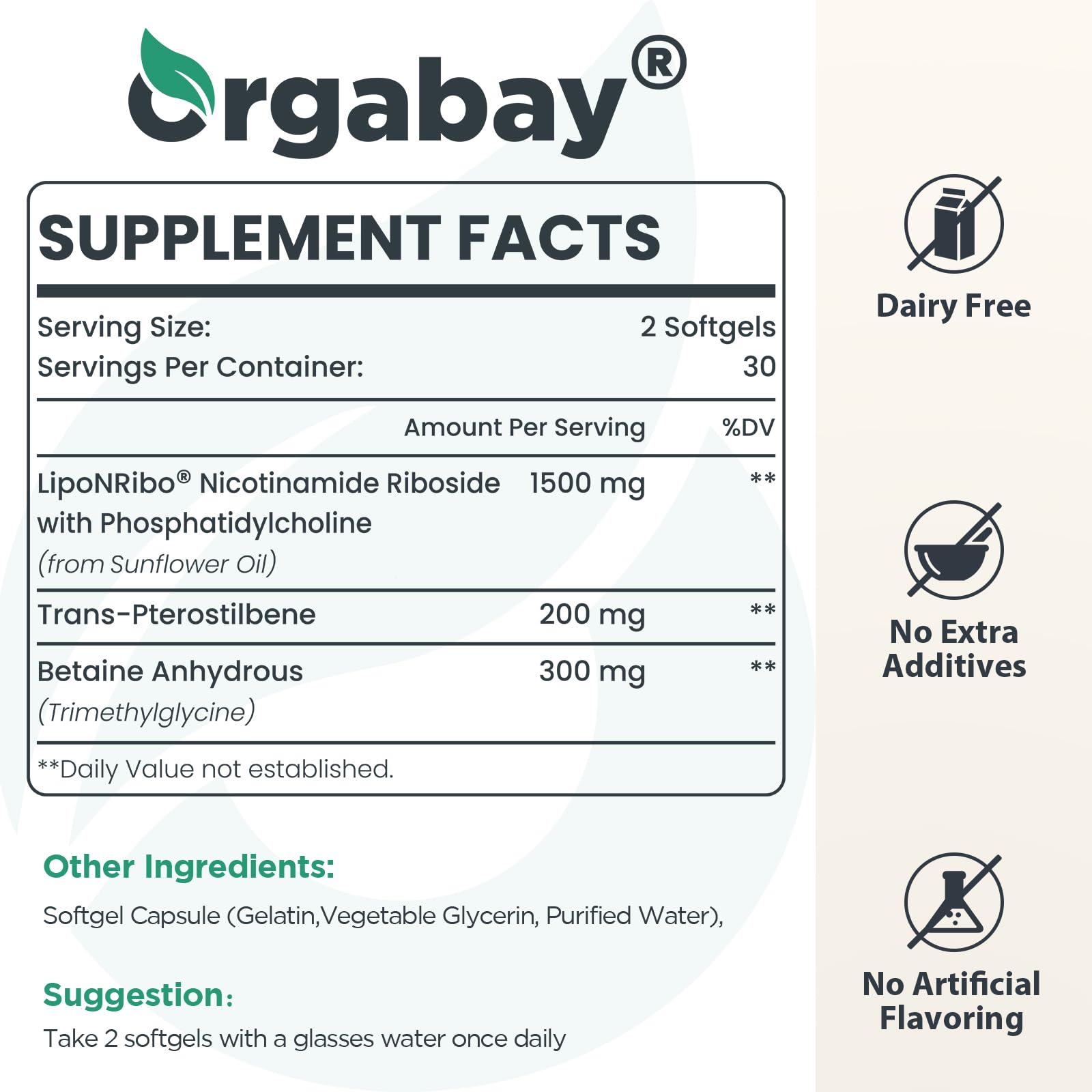 Orgabay Liposomal NAD+ Supplement 500 mg, High Absorption, Boost NAD+ with TMG 250 mg, Actual NAD Plus More Efficient Than Nicotinamide Riboside, Support Cellular Energy, Healthy Aging | 60 Softgels Orgabay Au supplements