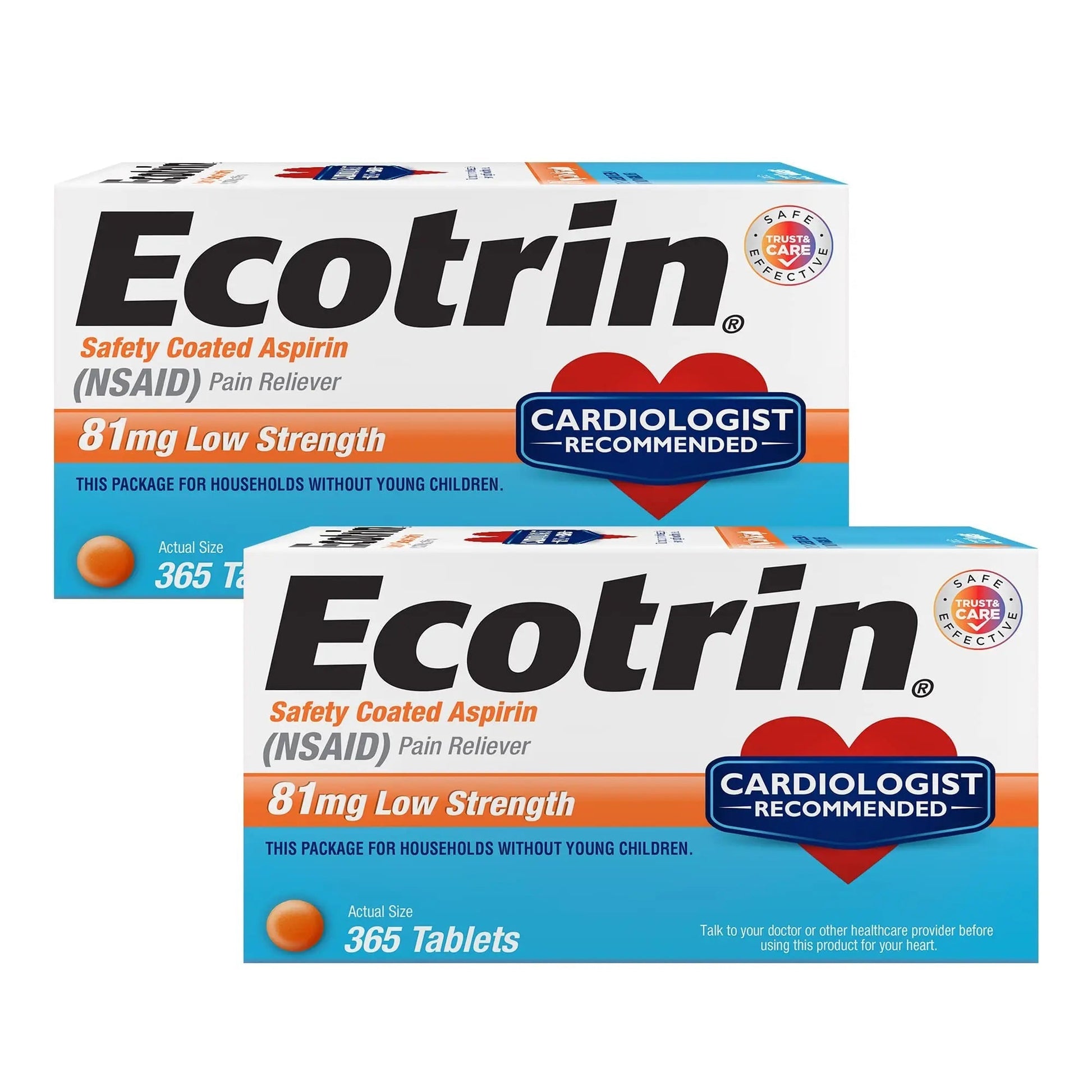 Ecotrin Safety Coated Aspirin Pain Reliever Tablets, Low Strength, NSAID 81mg, 365 ct (Pack of 2) Ecotrin Au supplements