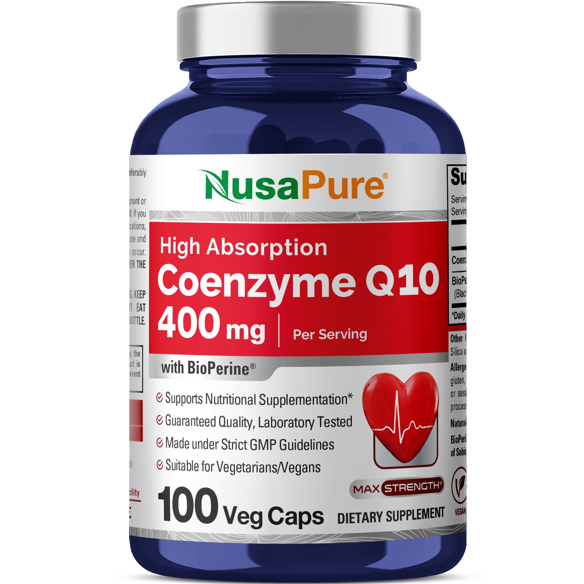 NusaPure CoQ10 400mg 100 Veggie Caps (Vegan, Non-GMO) Coenzyme Q10 Supplement, Antioxidant COQ-10 Enzyme, Coq 10 NusaPure Au supplements