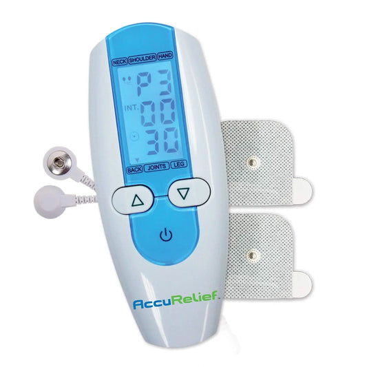 AccuRelief TENS Unit Muscle Stimulater Pain Relief System - Electric Muscle Stimulator with Electrodes for Neck, Back, and Full Body, White and Blue AccuReliefAU supplements