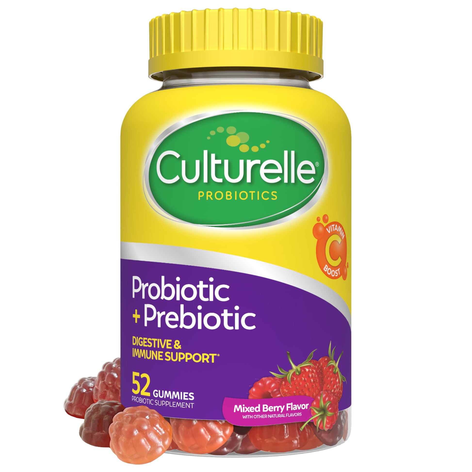 Culturelle Daily Probiotic Gummies for Women & Men, Berry Flavor, 52 Count, Naturally-Sourced Daily Probiotic + Prebiotic for Digestive Health, Non-GMO & Vegan Culturelle Au supplements